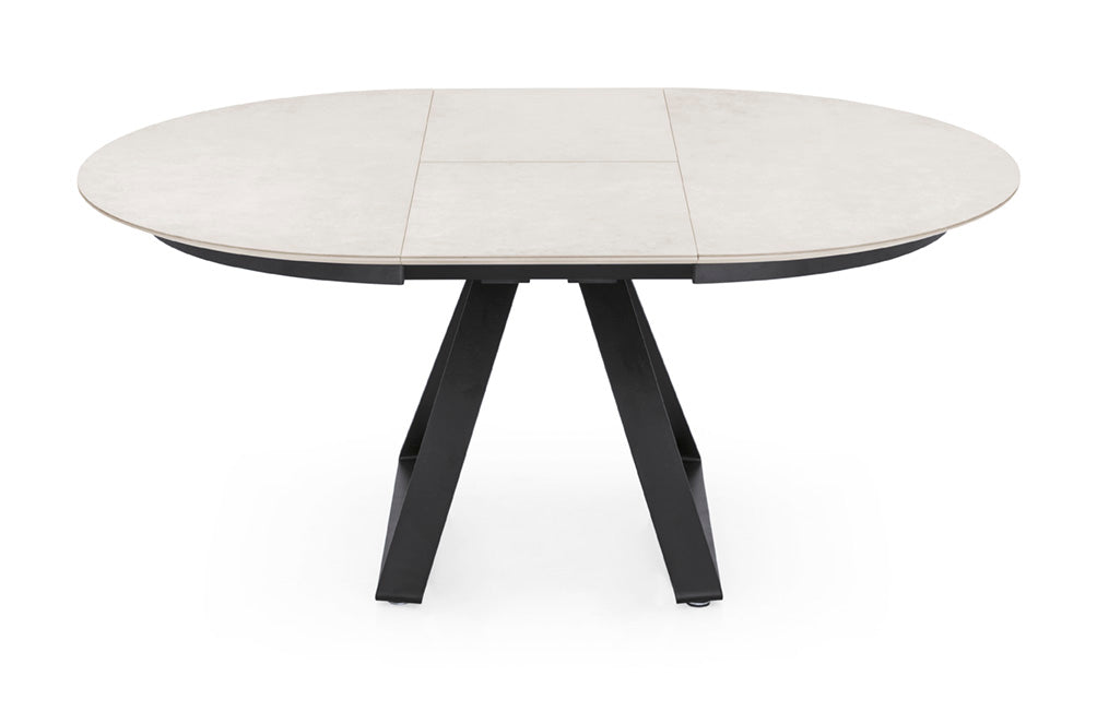 Round extendable table ATLANTE white top with black base