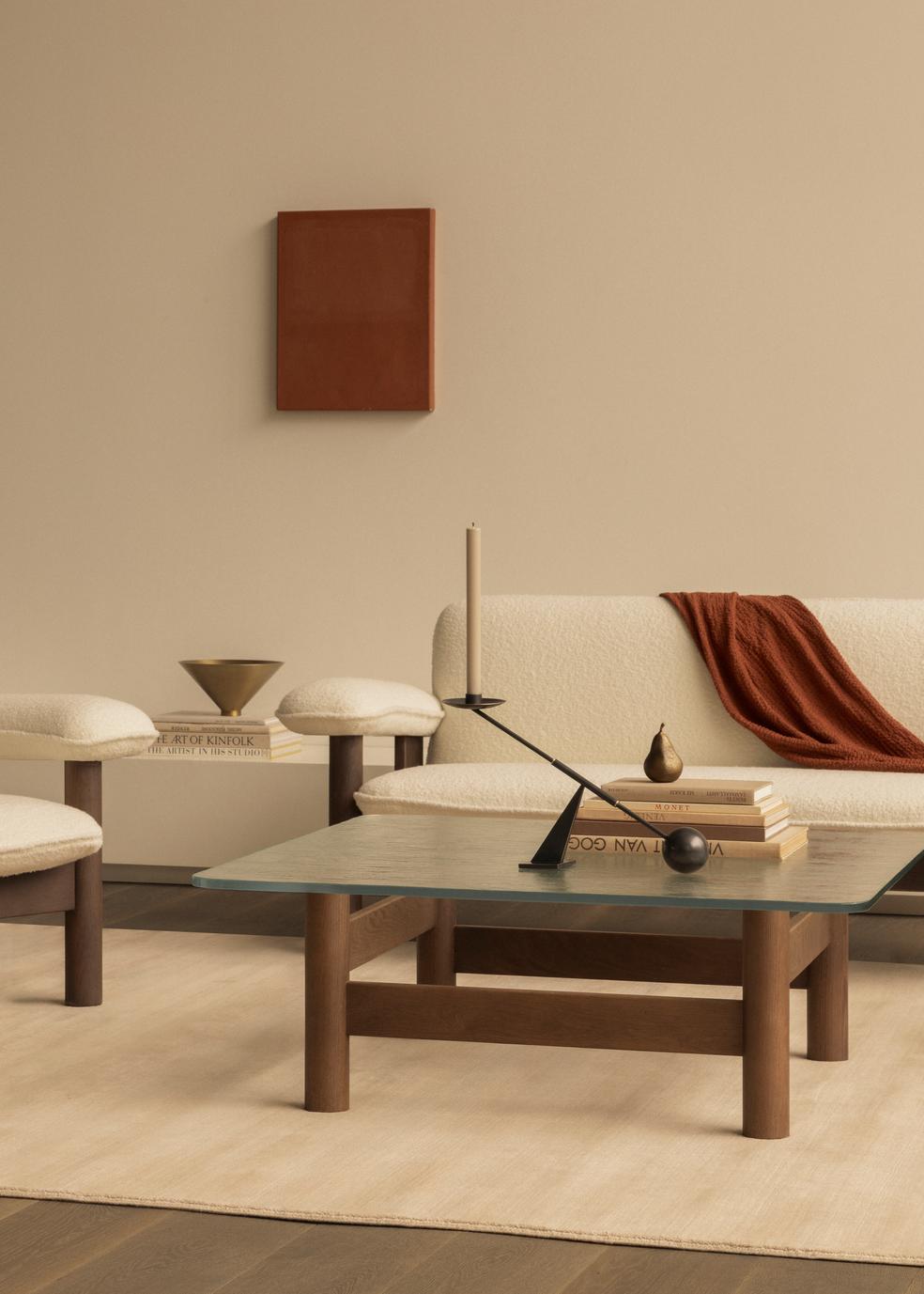 BRASILIA coffee table with glass top and oak base