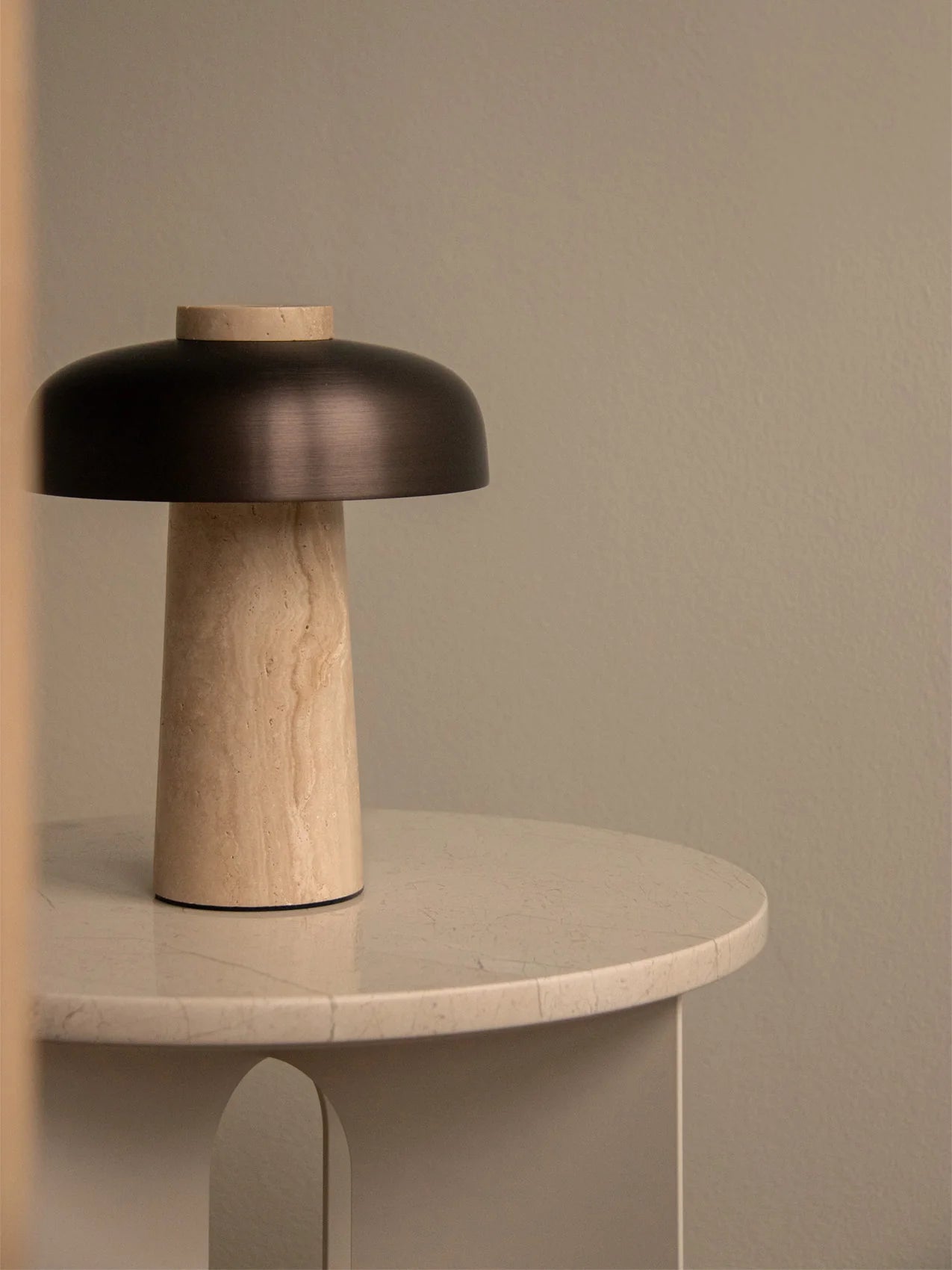 Portable Lamp REVERSE brown shade with stone base