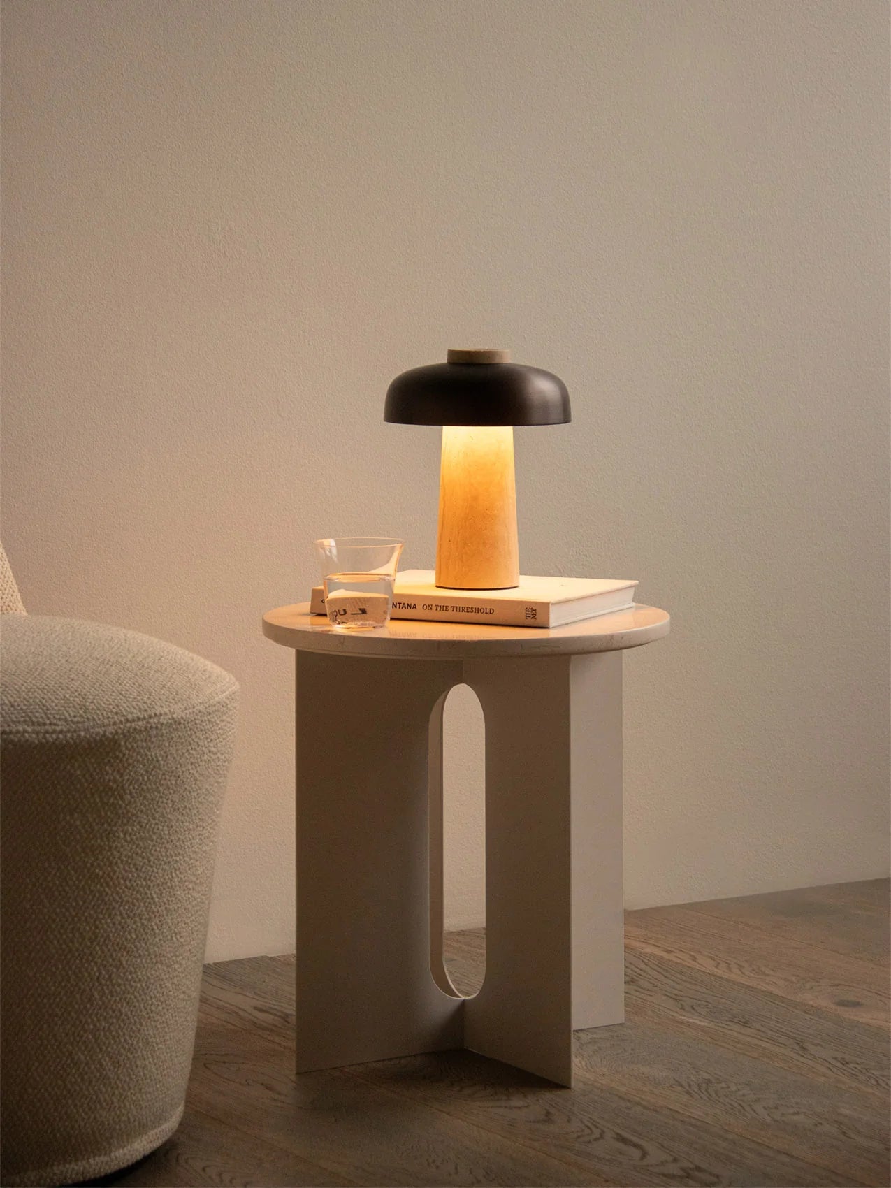 Portable Lamp REVERSE brown shade with stone base