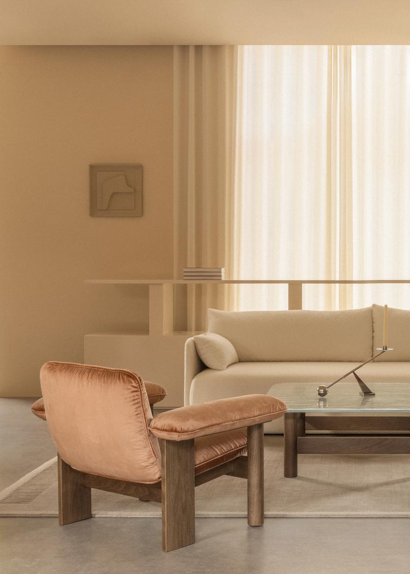 BRASILIA coffee table with glass top and oak base