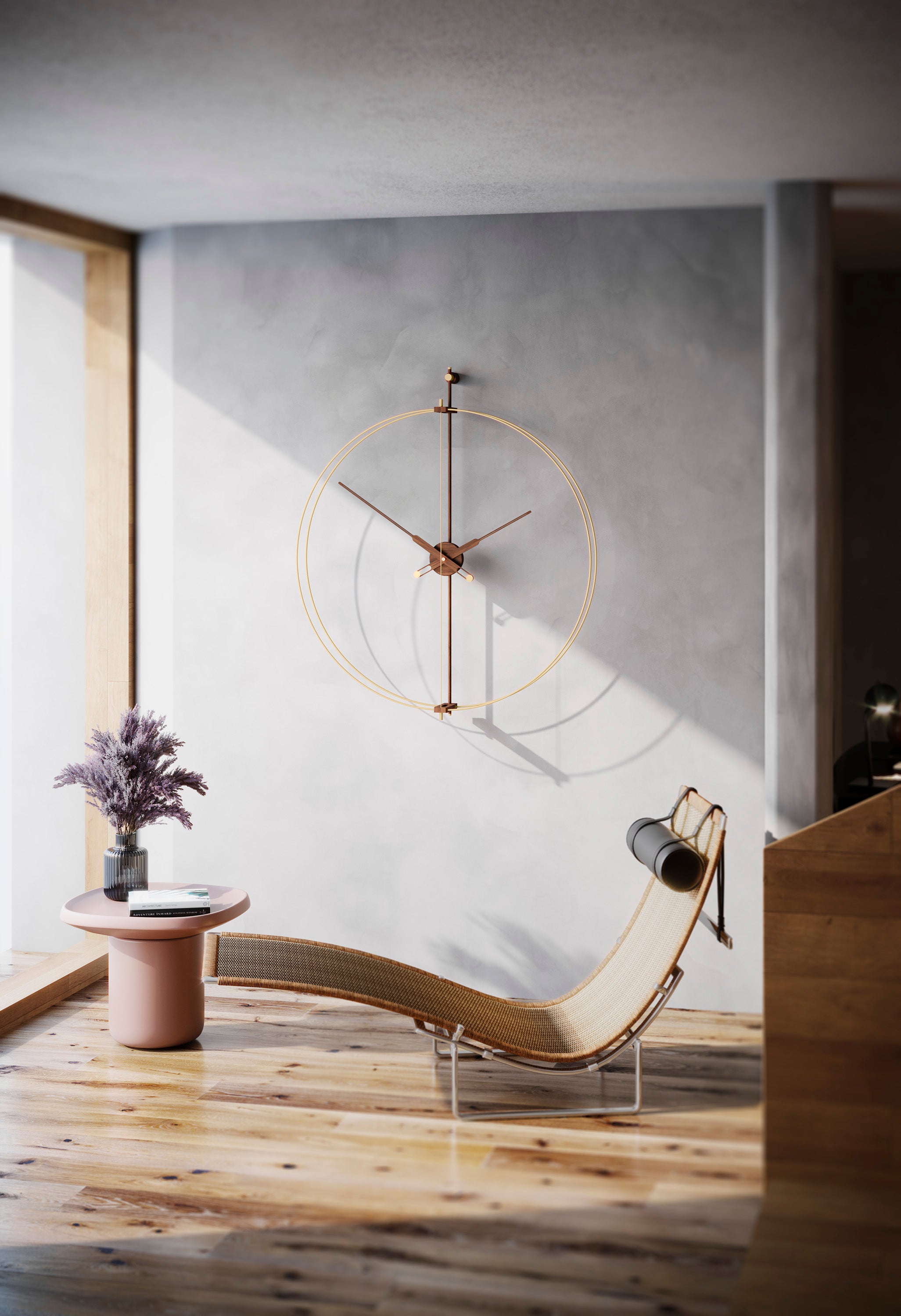 BARCELONA PREMIUM wall clock walnut wood with brass