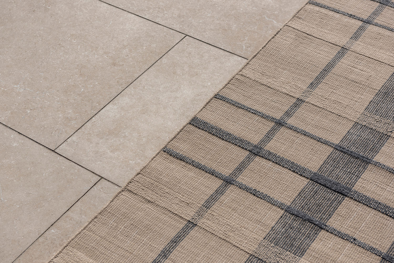 Buitenkleed ZONA BLOCK STRIPE & CHECK blauw-beige