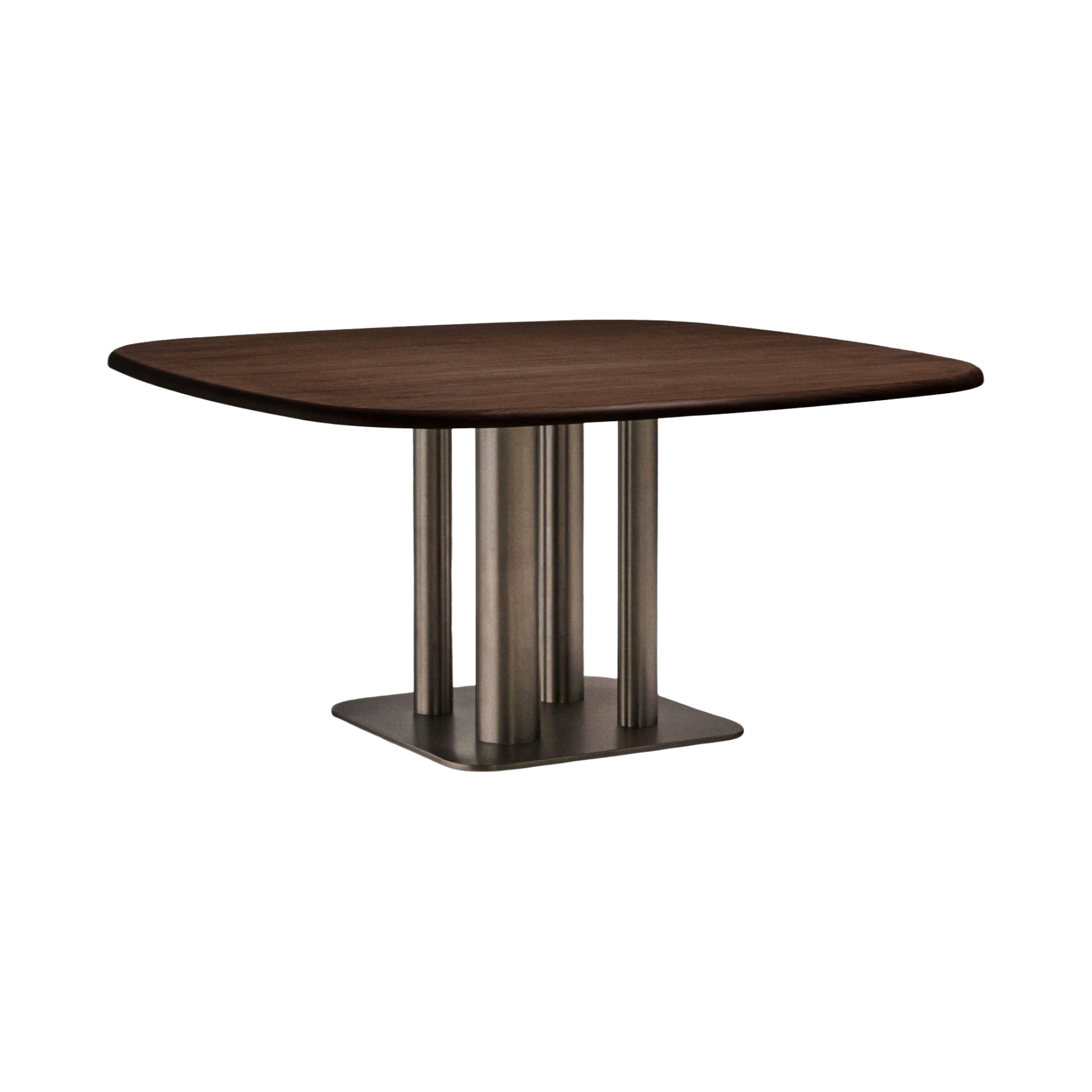 Square table MELVAR walnut veneer with a steel base