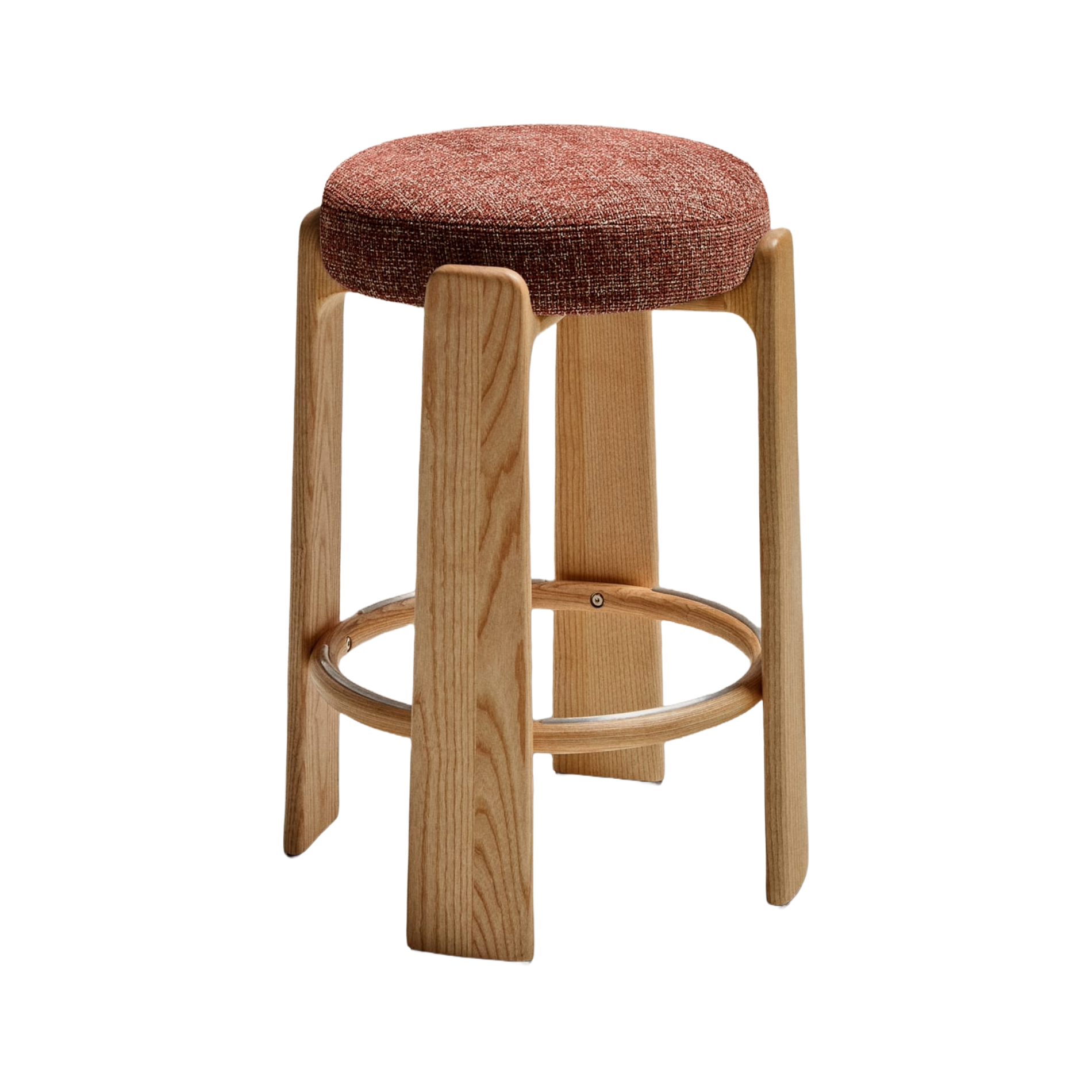 GRANITE bar stool in brown-red chenille with an ash base