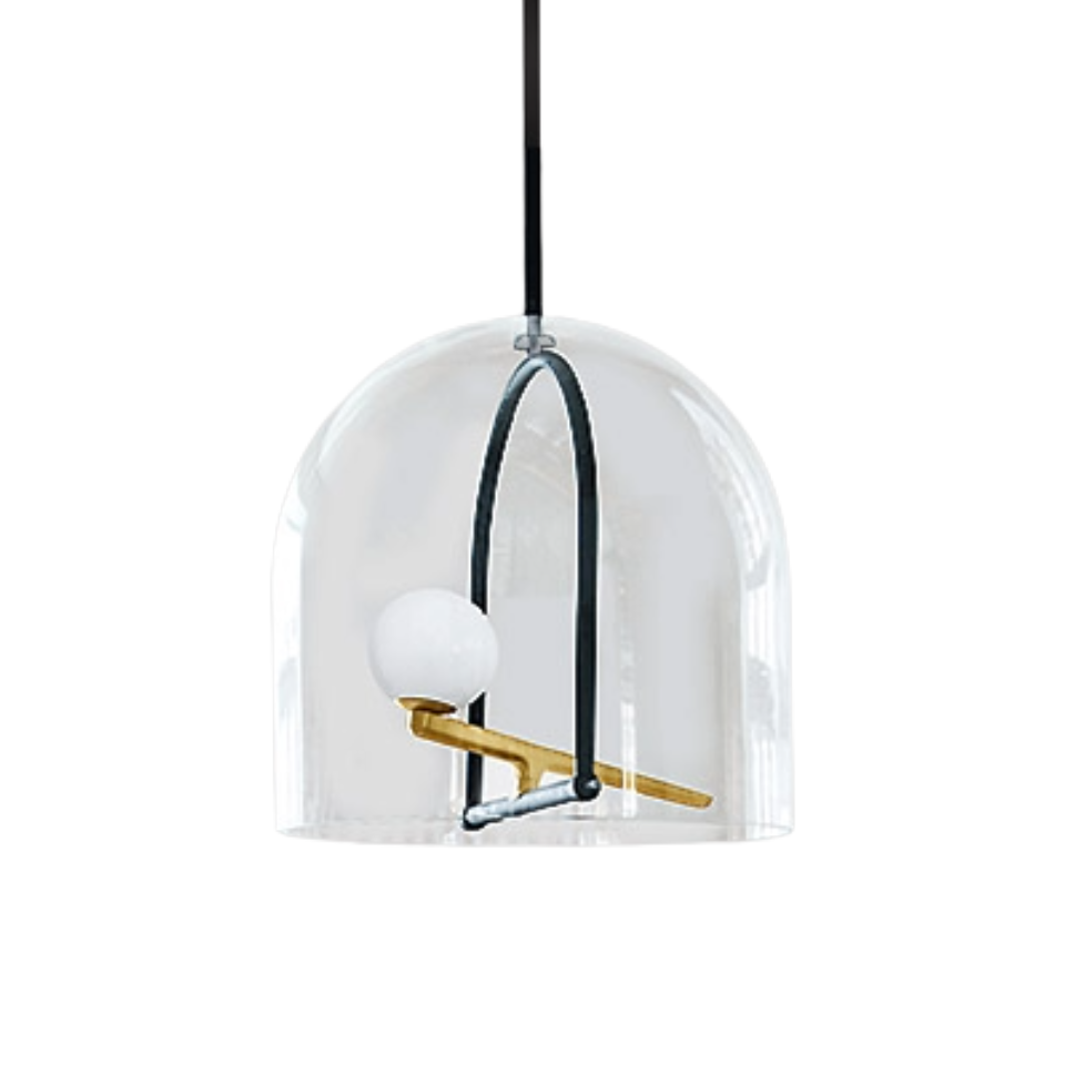 YANZI pendant lamp in black with gold and glass shade