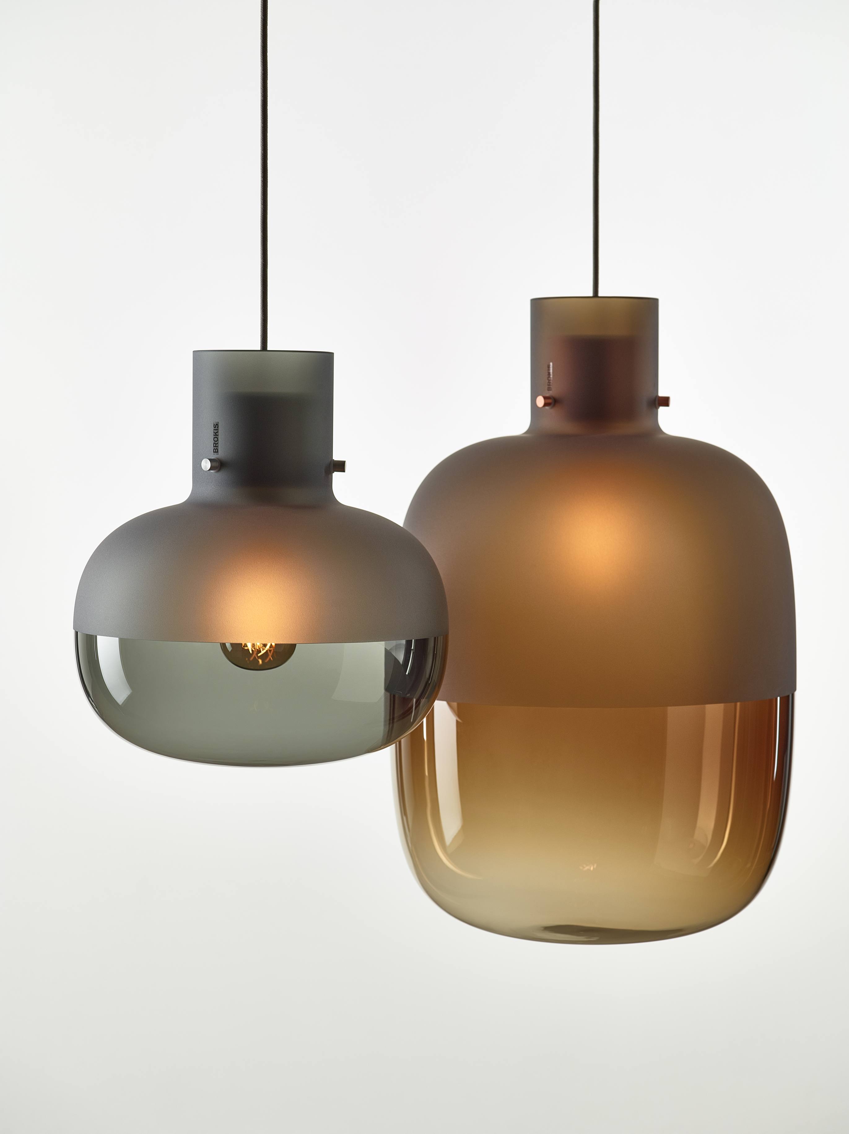 Lampa wisząca AWA MEDIUM szkło dmuchane – drewno i metal
