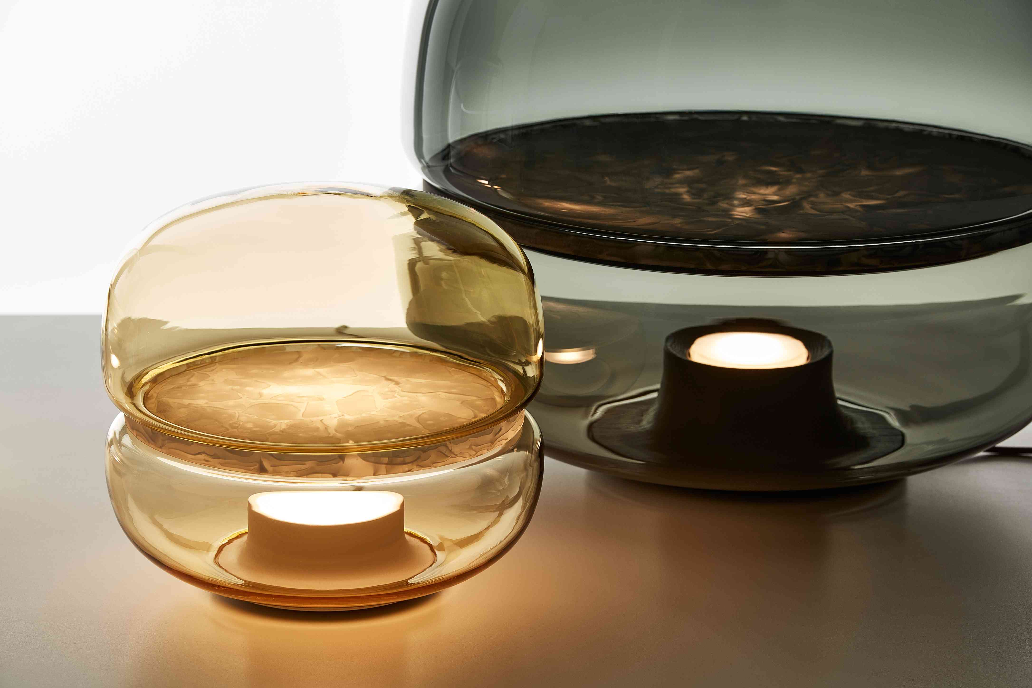 Makkaron -Mini -Tischlampe aufblasbares Glas mit Onyx