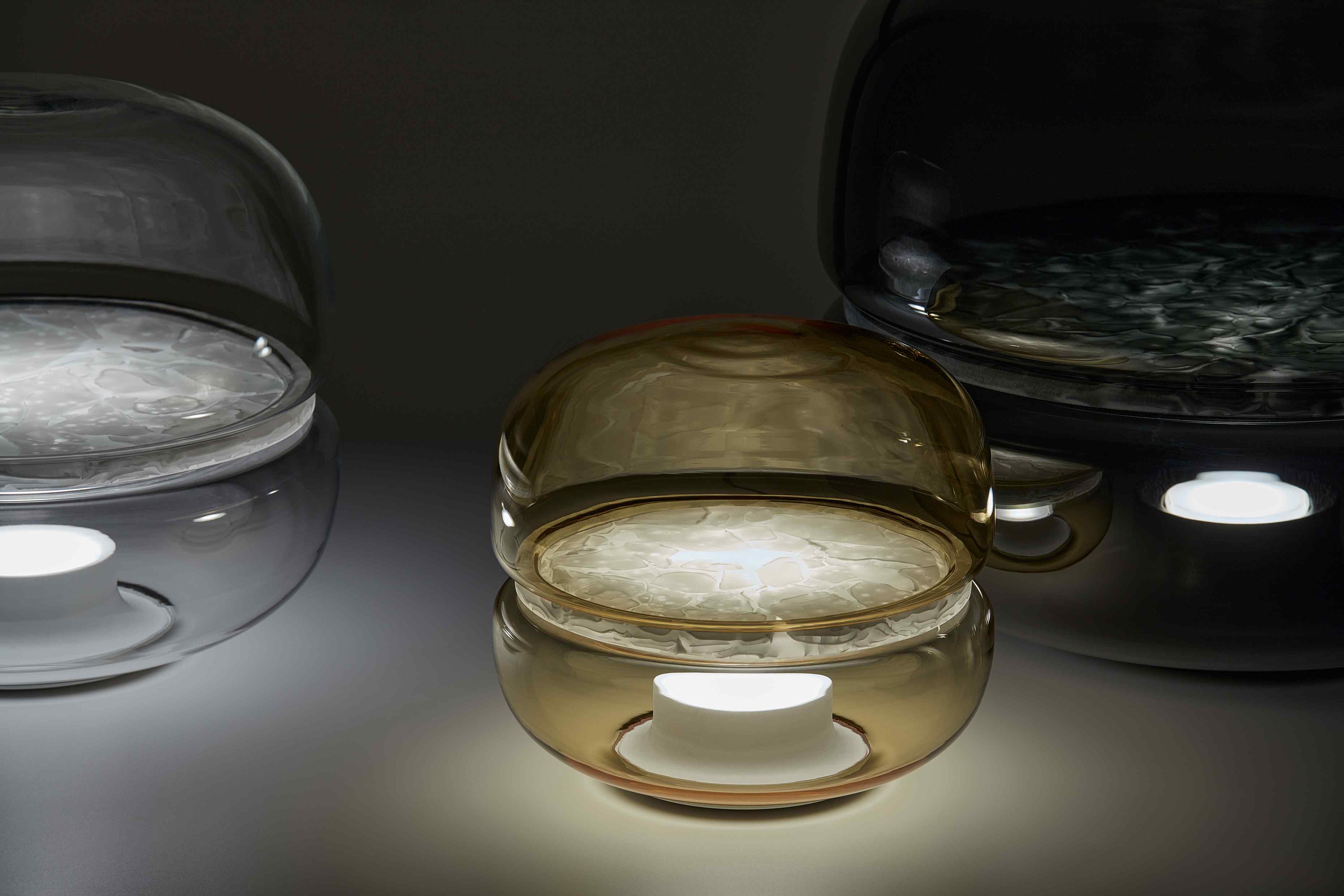 Makkaron -Mini -Tischlampe aufblasbares Glas mit Onyx