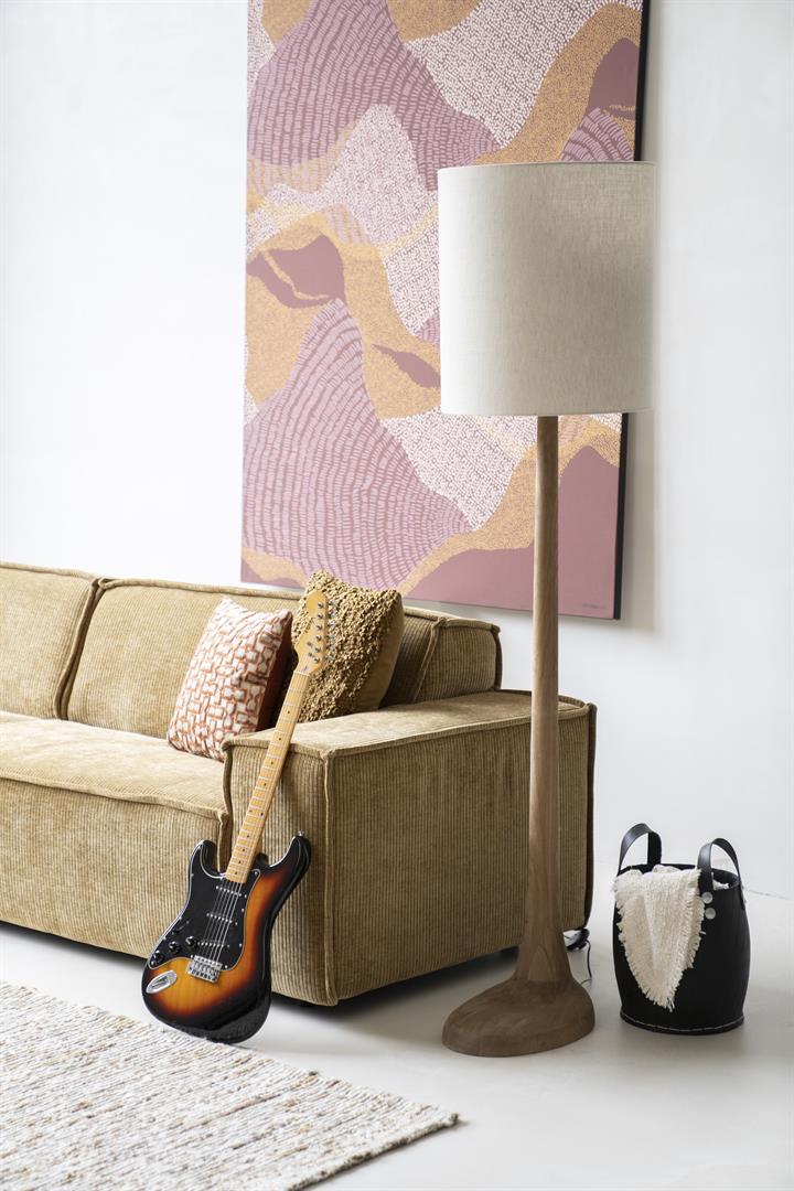 Stehlampe RINE aus Mangoholz mit cremefarbenem Schirm