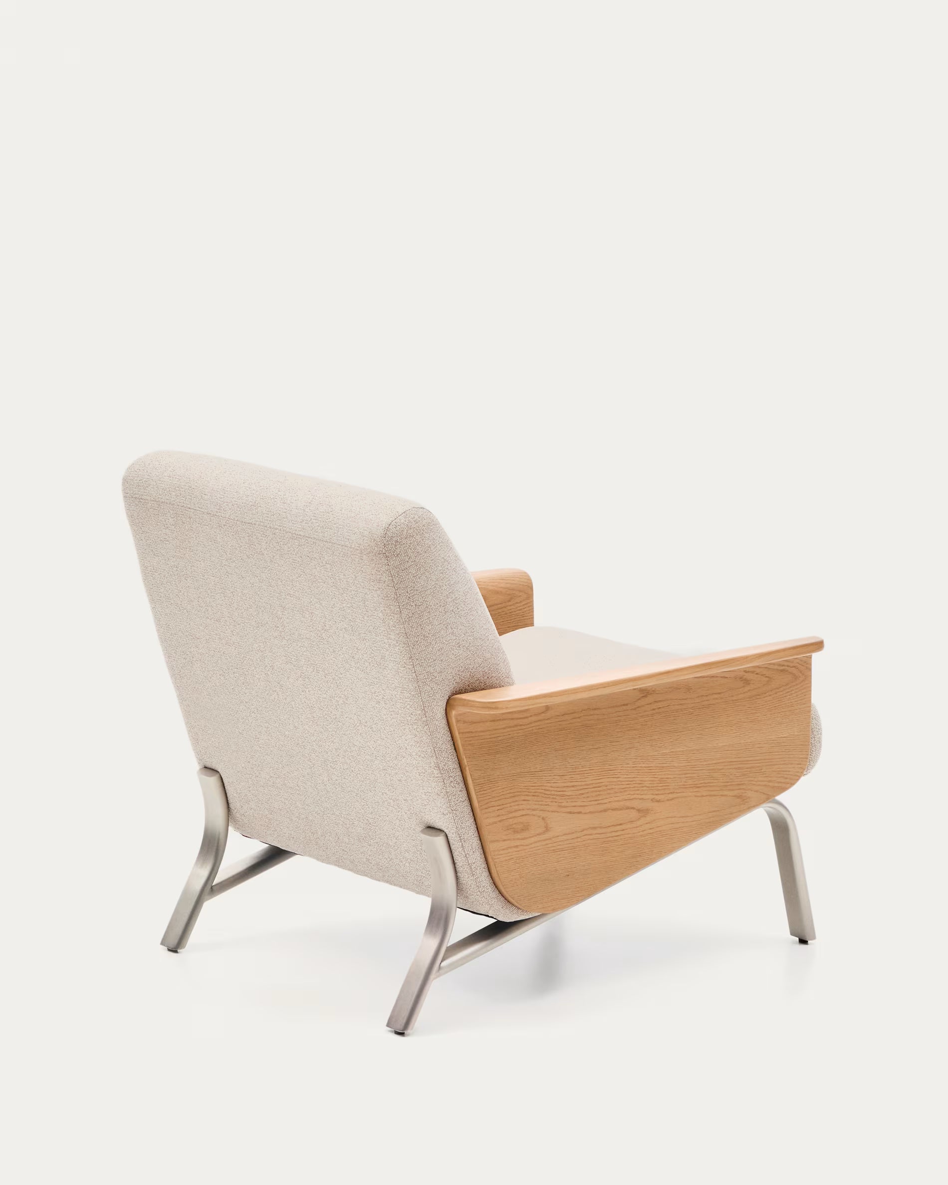 Beige fauteuil AMSEN met eiken multiplex en stalen basis