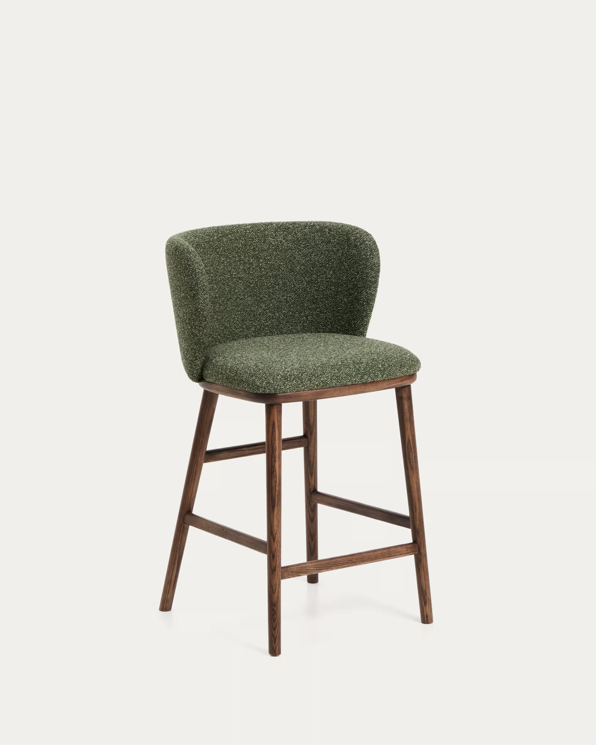 Barhocker CISELIA dunkelgrüner Chenille mit dunklem Eschenfuß
