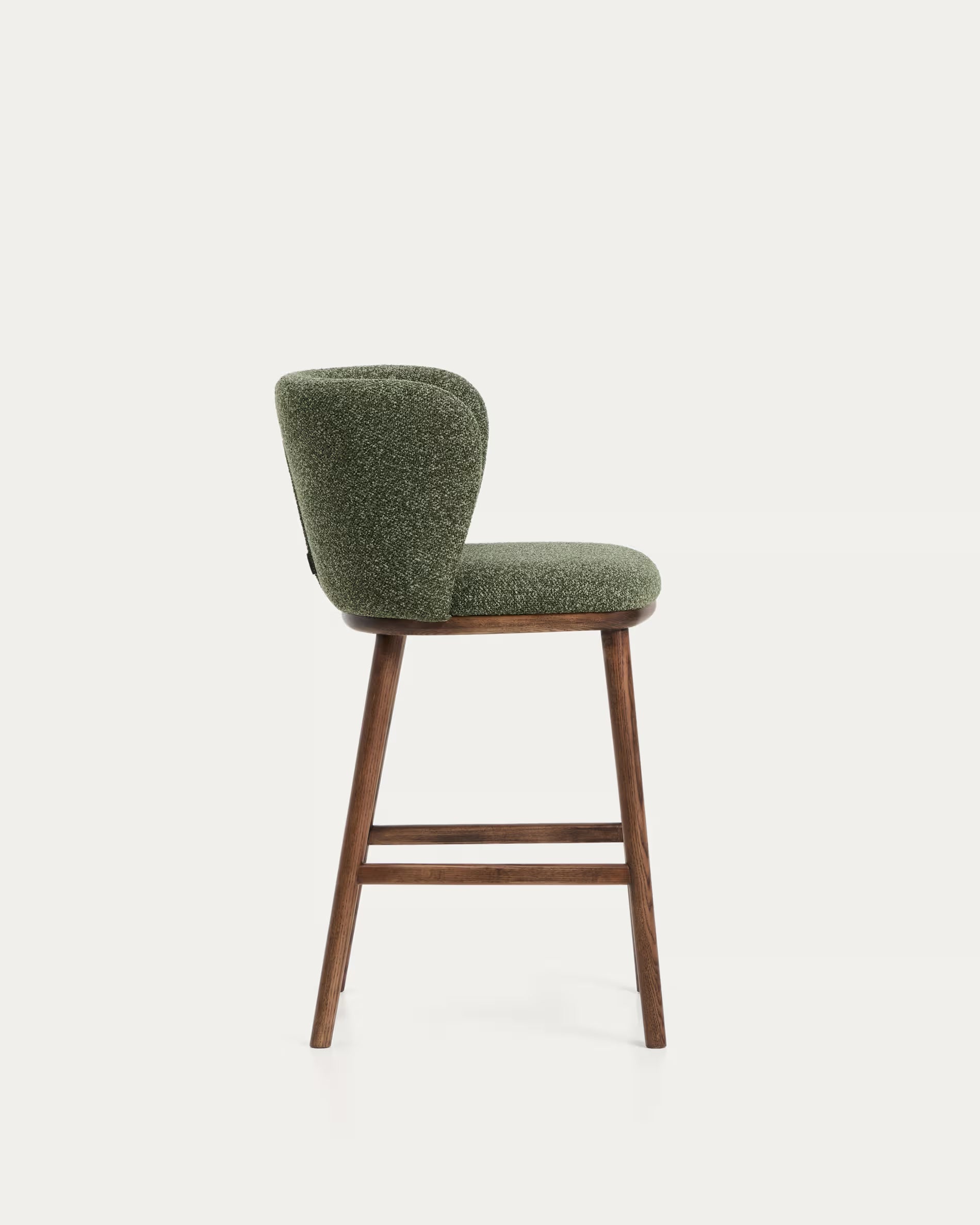 Barhocker CISELIA dunkelgrüner Chenille mit dunklem Eschenfuß