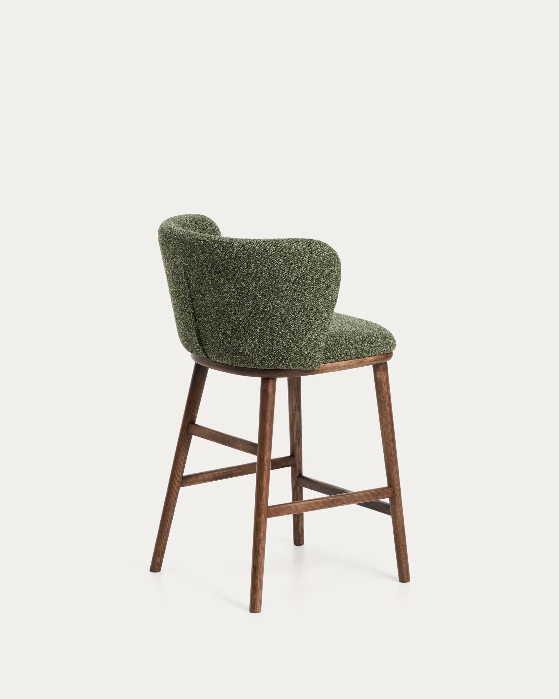 Barhocker CISELIA dunkelgrüner Chenille mit dunklem Eschenfuß