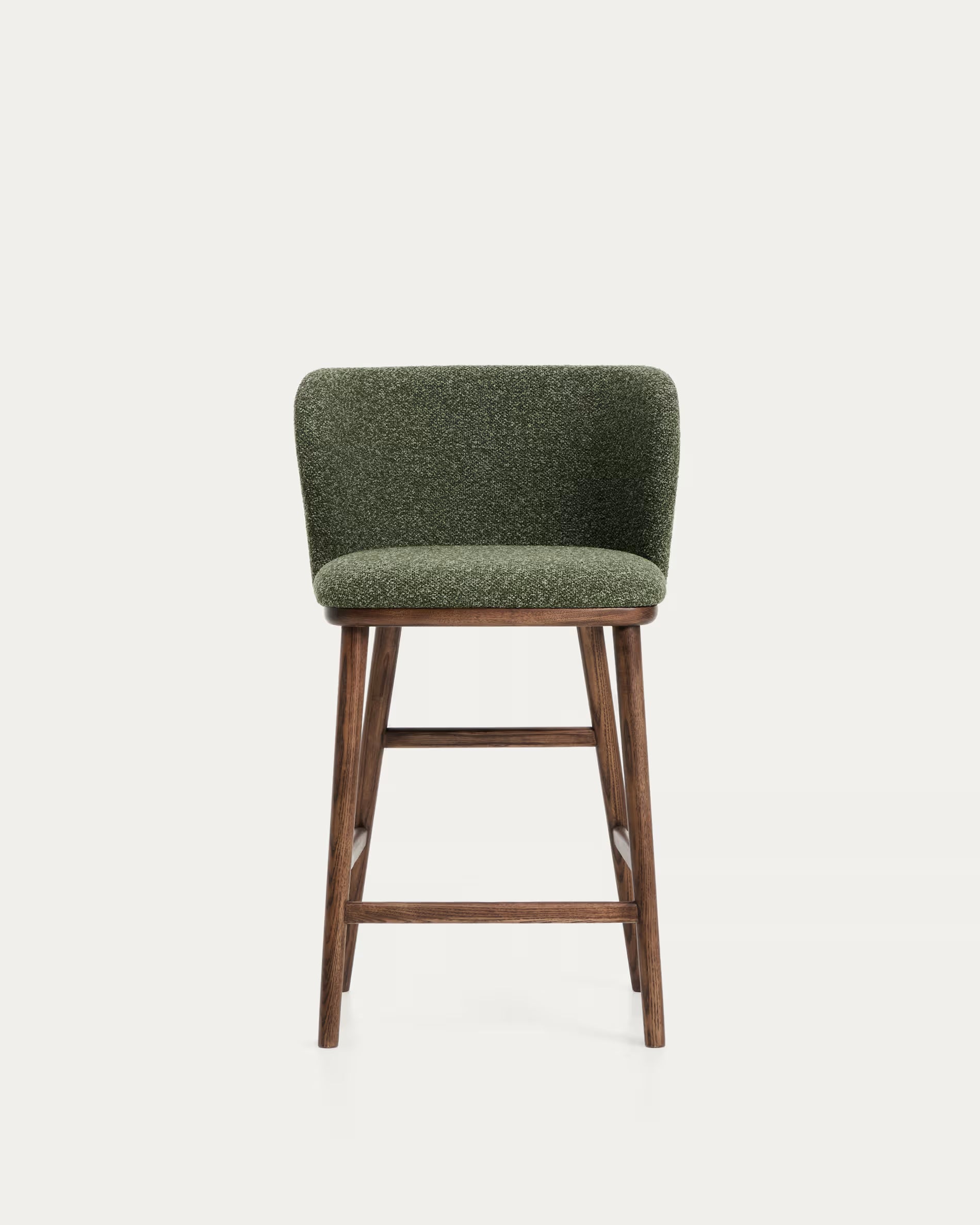 Barhocker CISELIA dunkelgrüner Chenille mit dunklem Eschenfuß