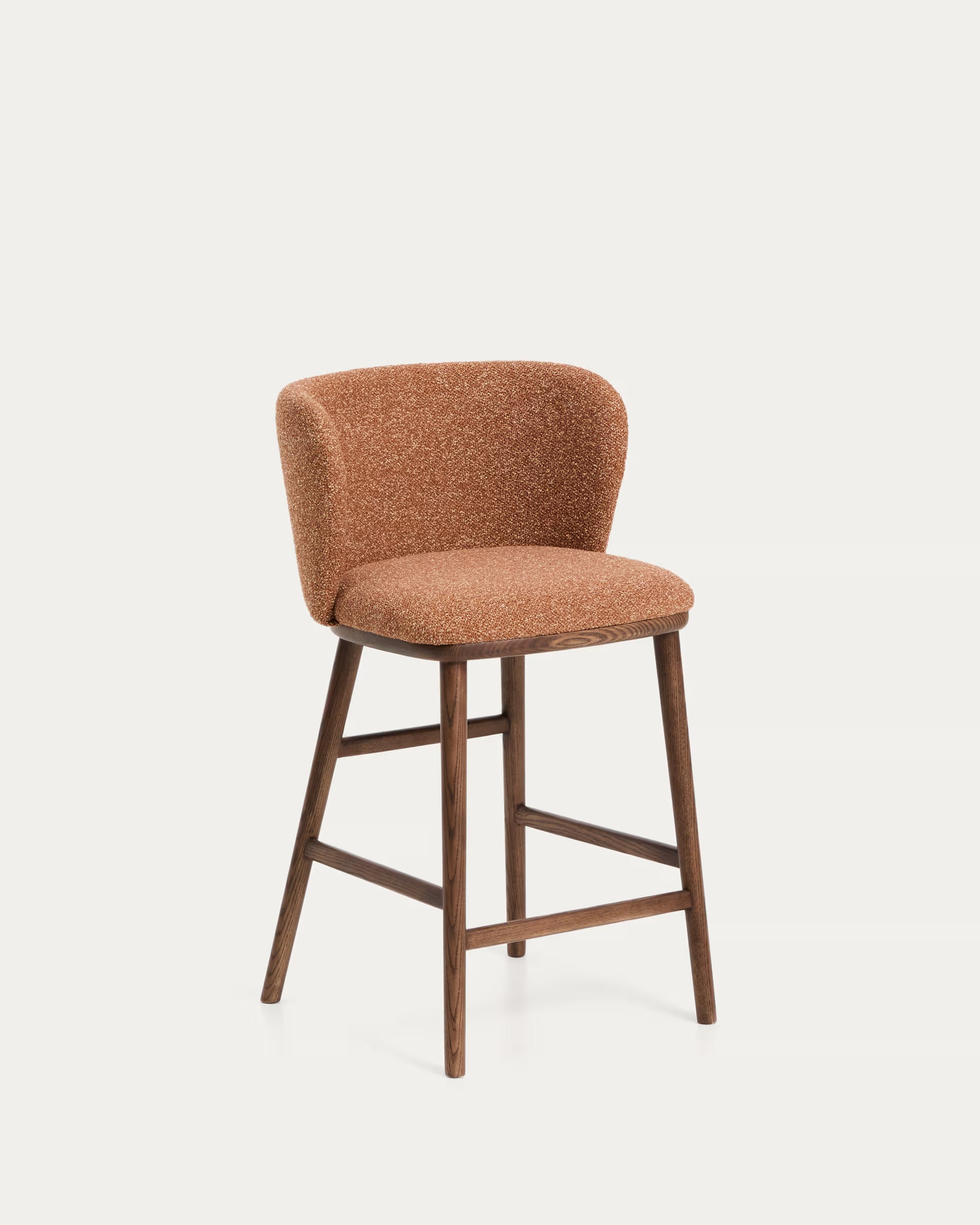 Barhocker CISELIA ziegelroter Chenille mit dunklem Eschenfuß