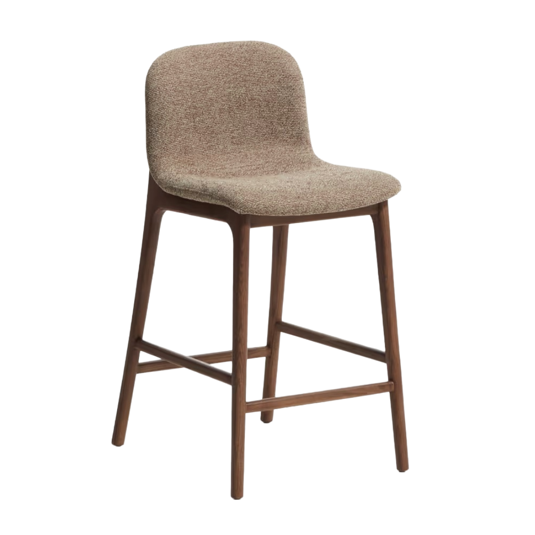 Hocker ELNOR bruin chenille met een eiken basis