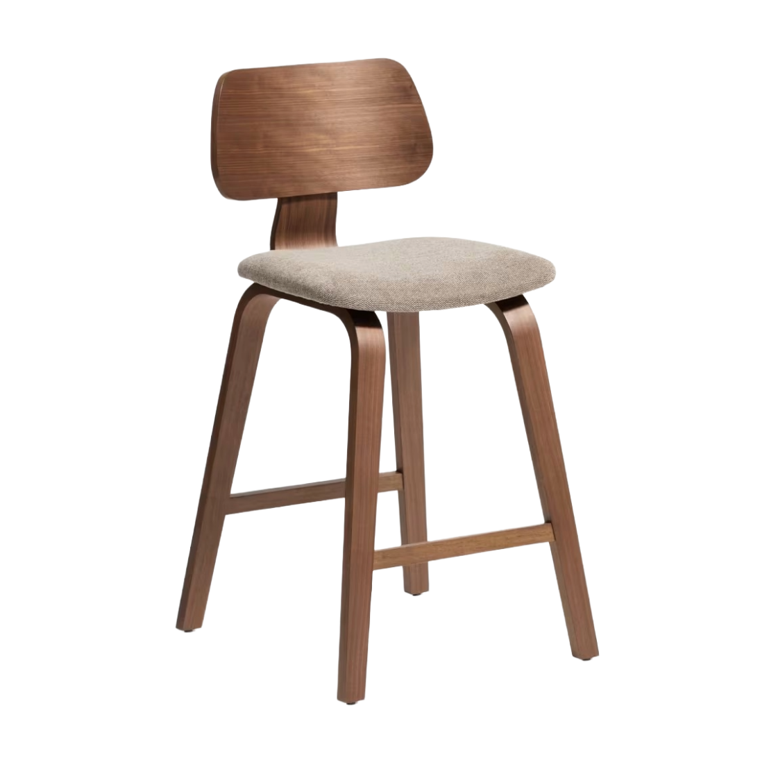 Barkruk GENA beige chenille met een gefineerde notenhouten basis