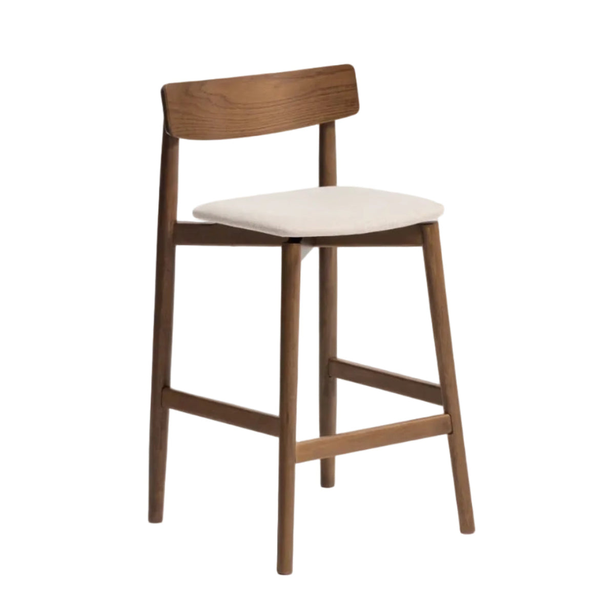 Barstoel EVERA beige chenille met een donkere gefineerde eiken basis
