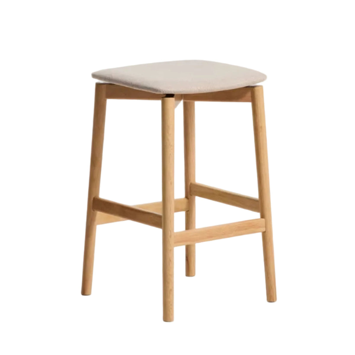 Hocker EVERA beige chenille met een gefineerde eiken basis