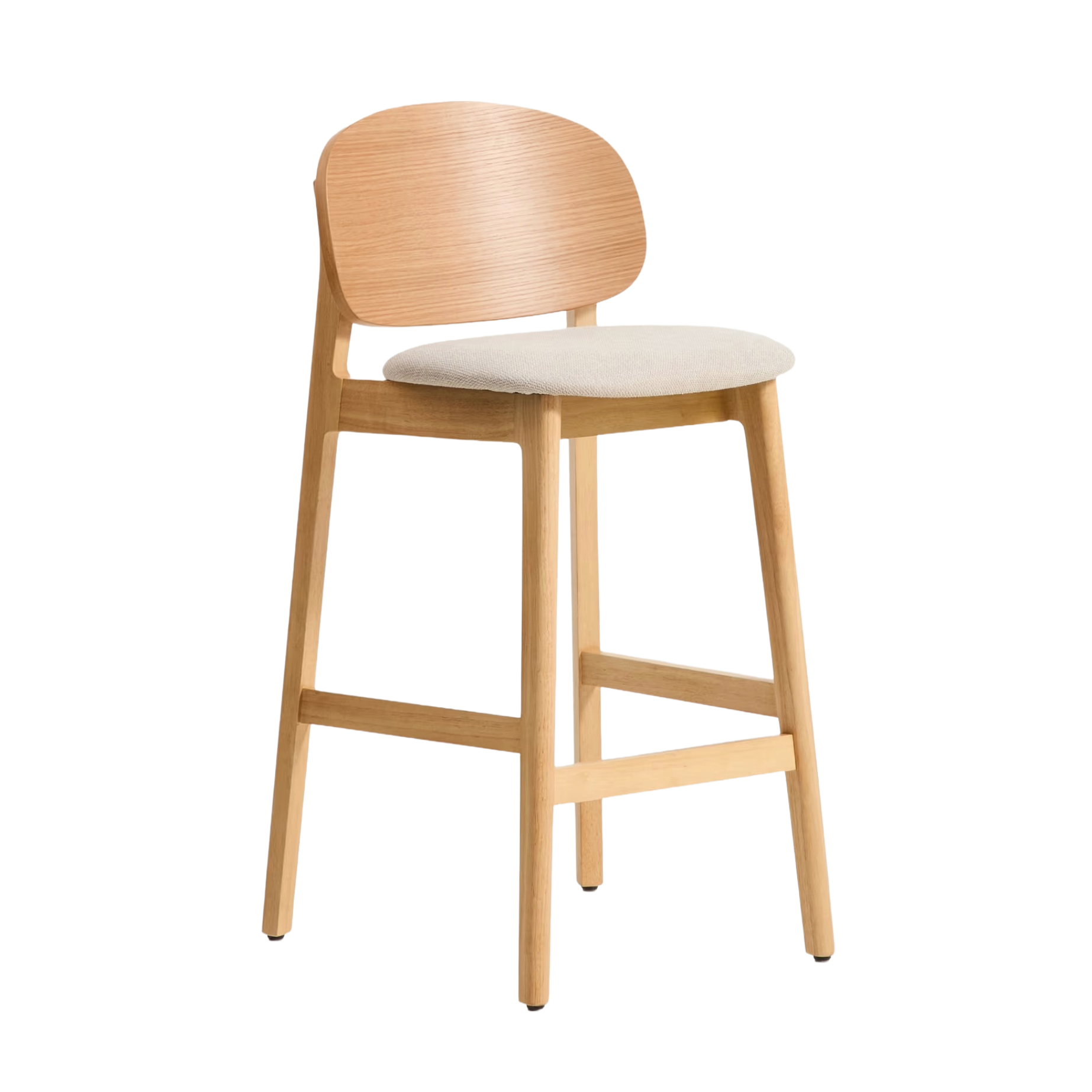Barstoel LUDARA beige chenille met een gefineerde eiken basis
