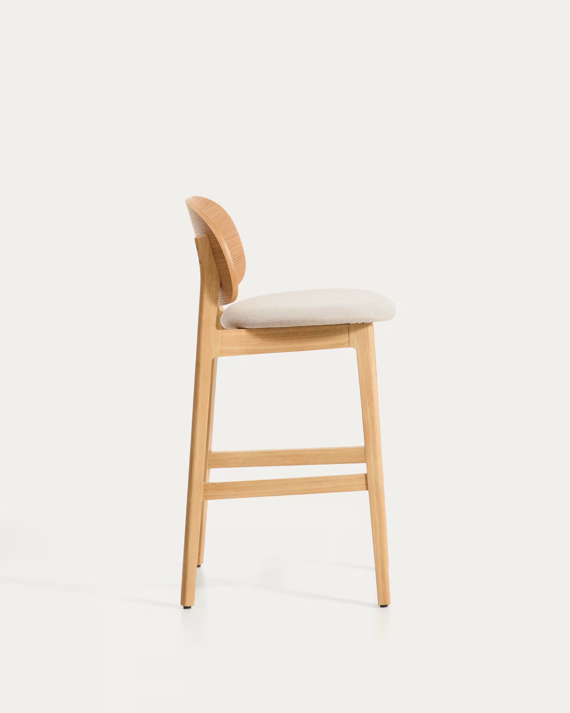Barstoel LUDARA beige chenille met een gefineerde eiken basis