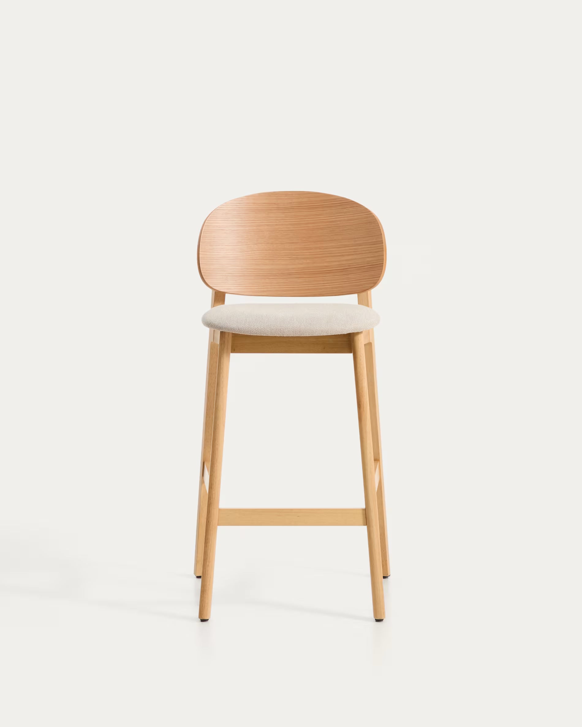 Barstoel LUDARA beige chenille met een gefineerde eiken basis