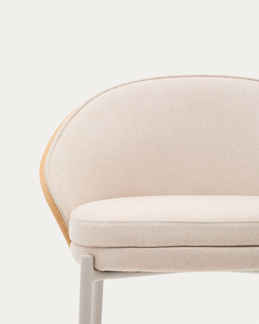 EAMY barstoel beige chenille met essenhouten afwerking