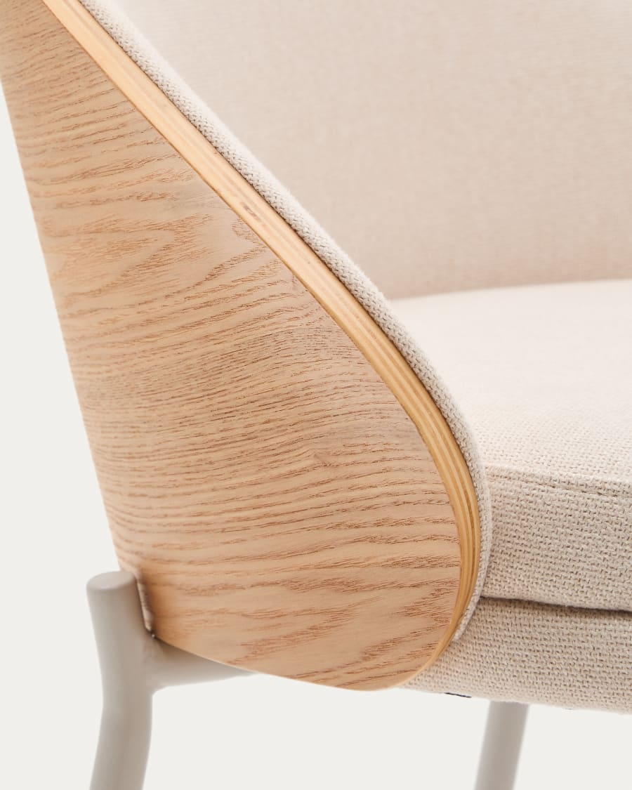 EAMY barstoel beige chenille met essenhouten afwerking