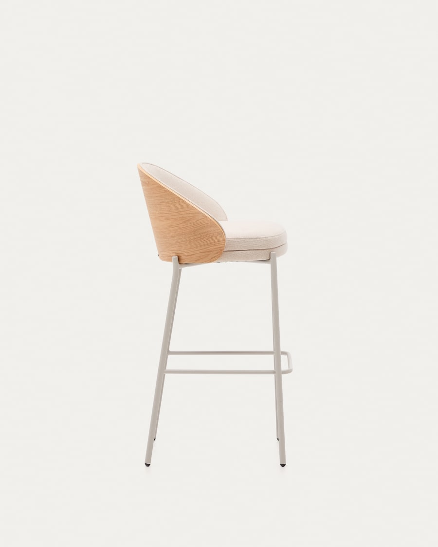 EAMY barstoel beige chenille met essenhouten afwerking