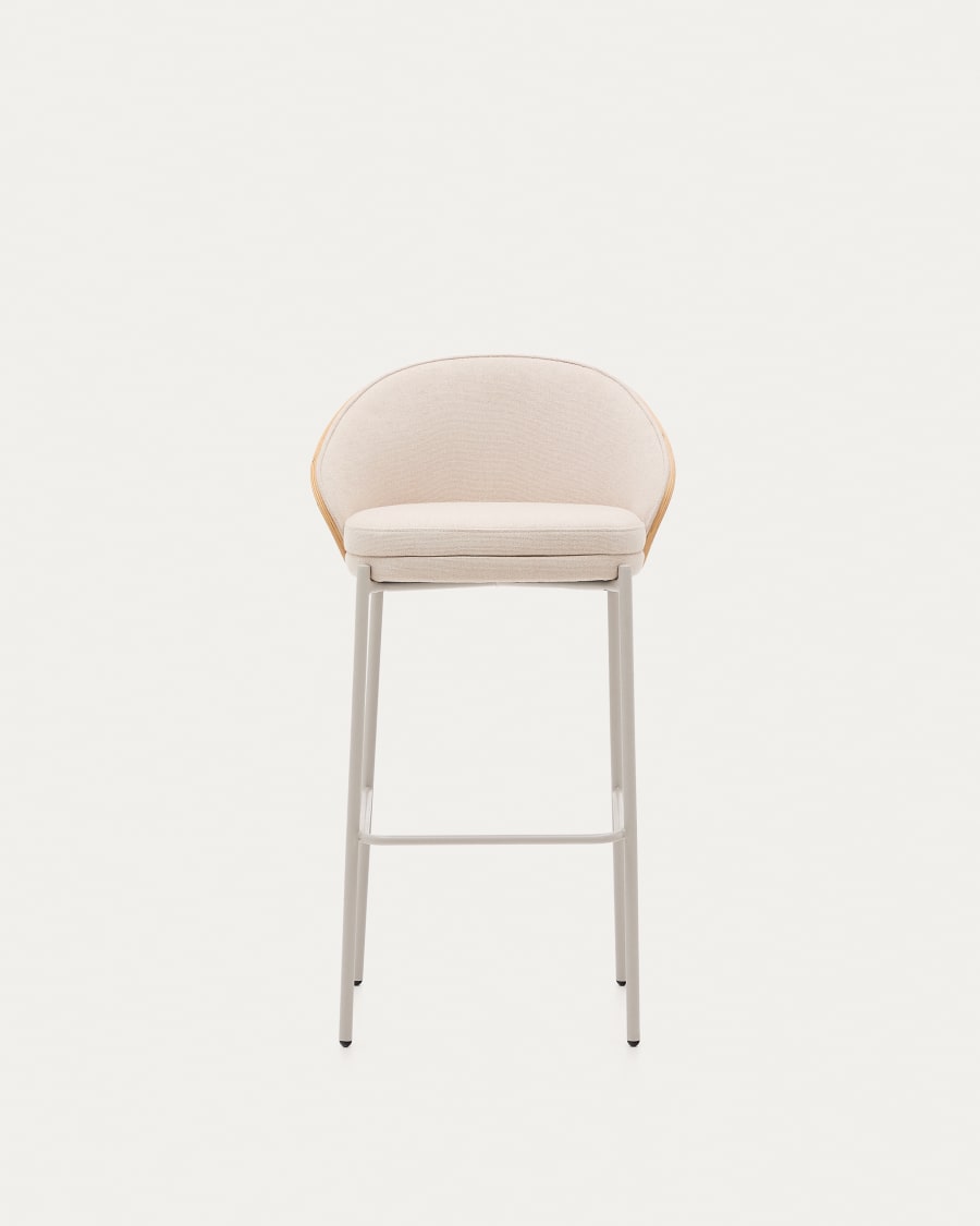 EAMY barstoel beige chenille met essenhouten afwerking