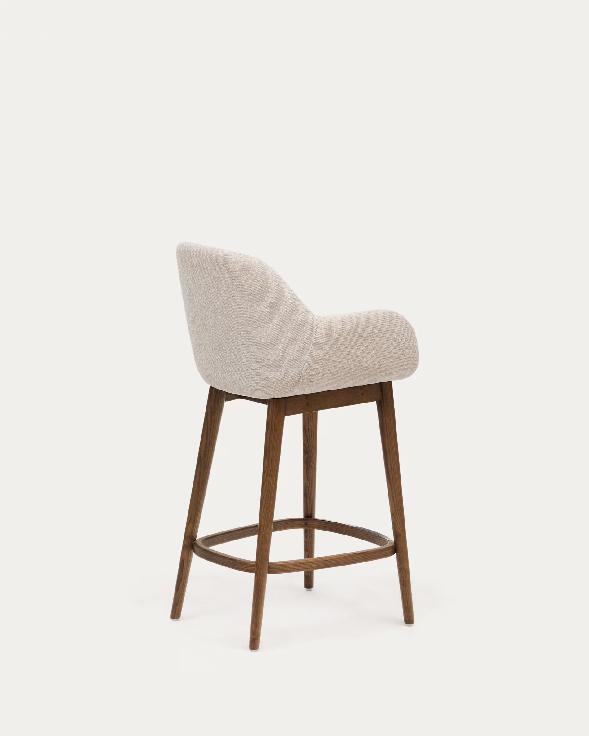 Barkruk KONNA beige met een donkere houten basis