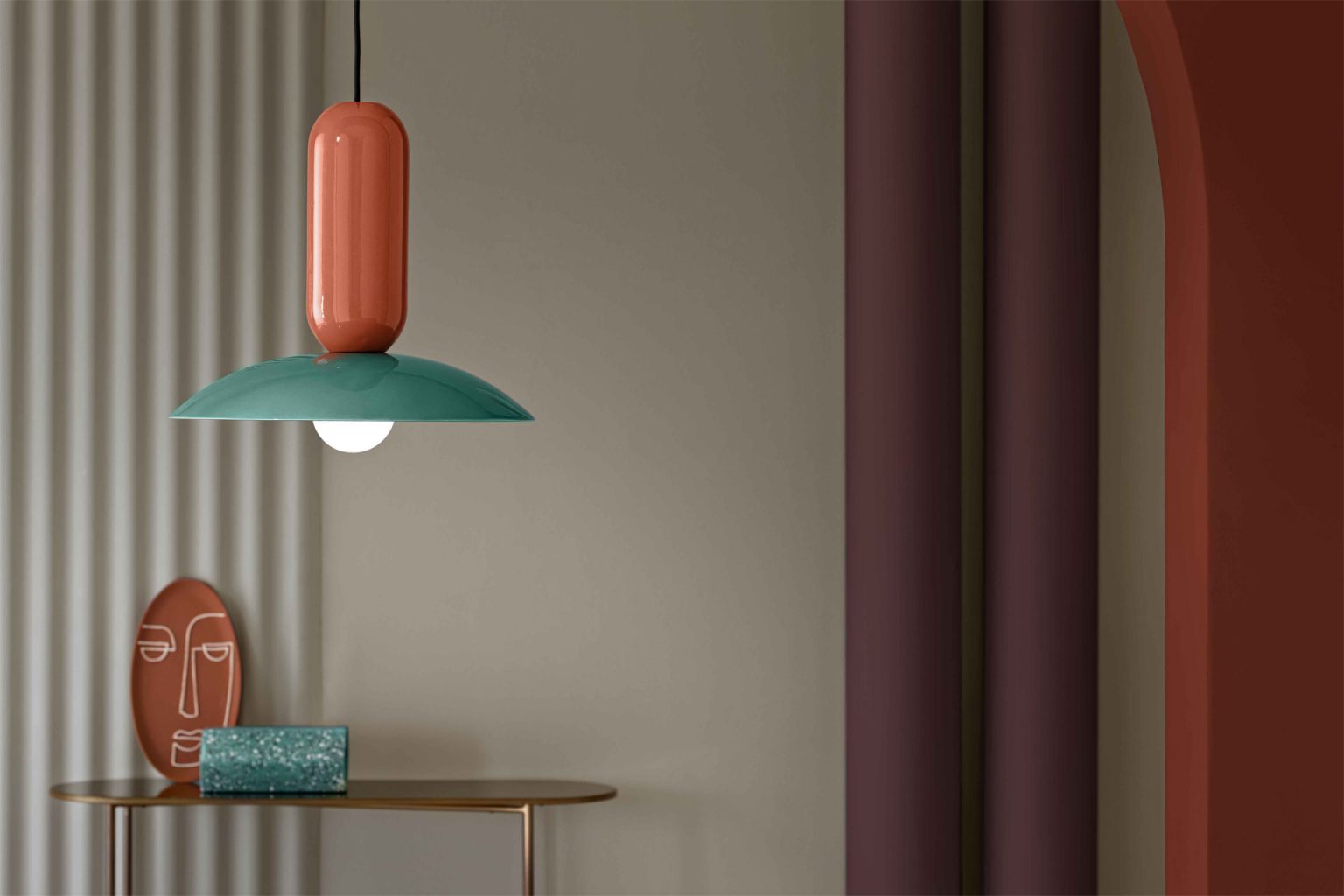 Hanglamp van keramiek PAU oranje met turquoise