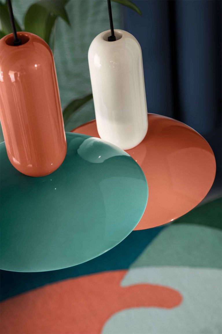 Keramik-Pendelleuchte PAU türkis mit creme