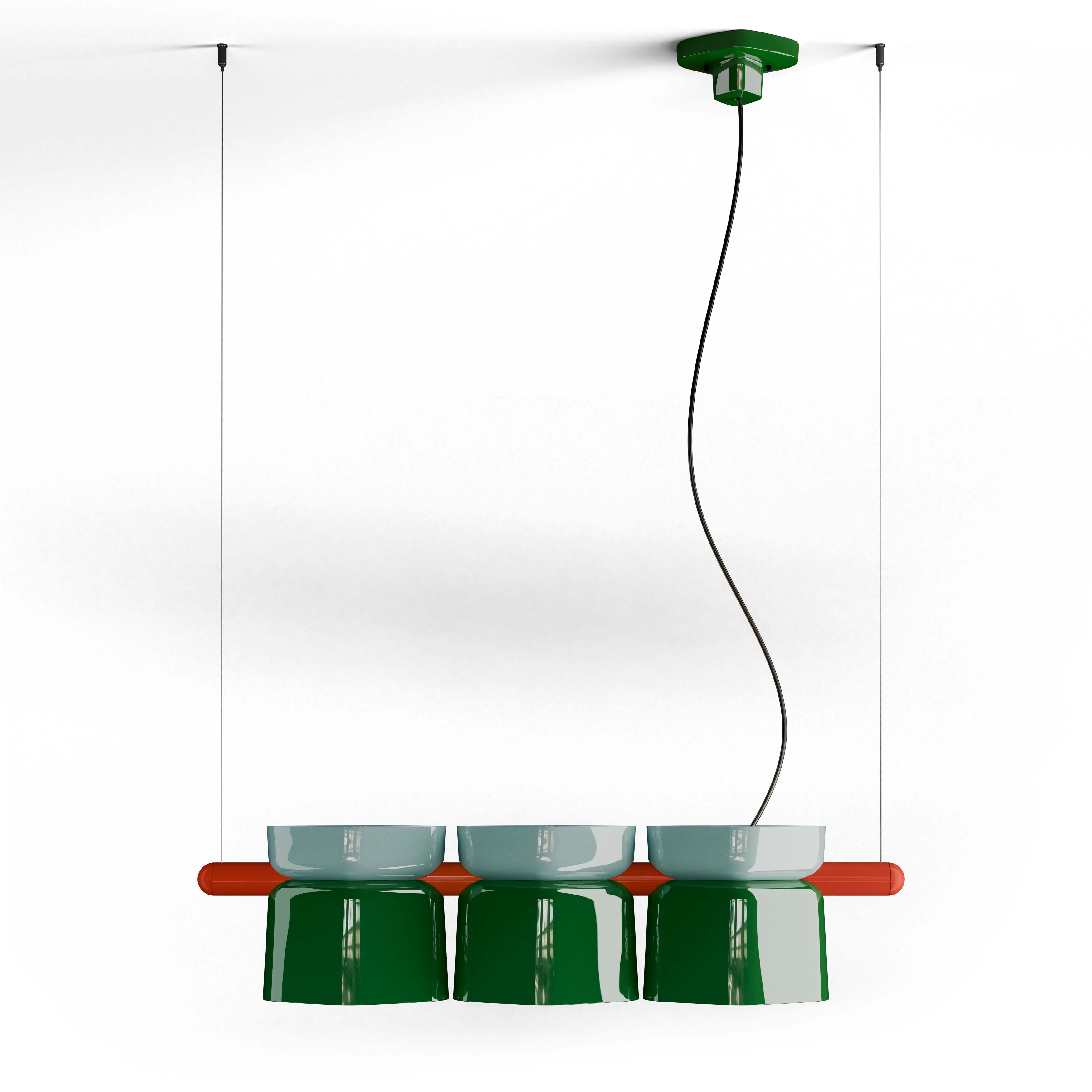 YAKITORI Keramik-Pendelleuchte Salbeigrün mit Blau und Orange 