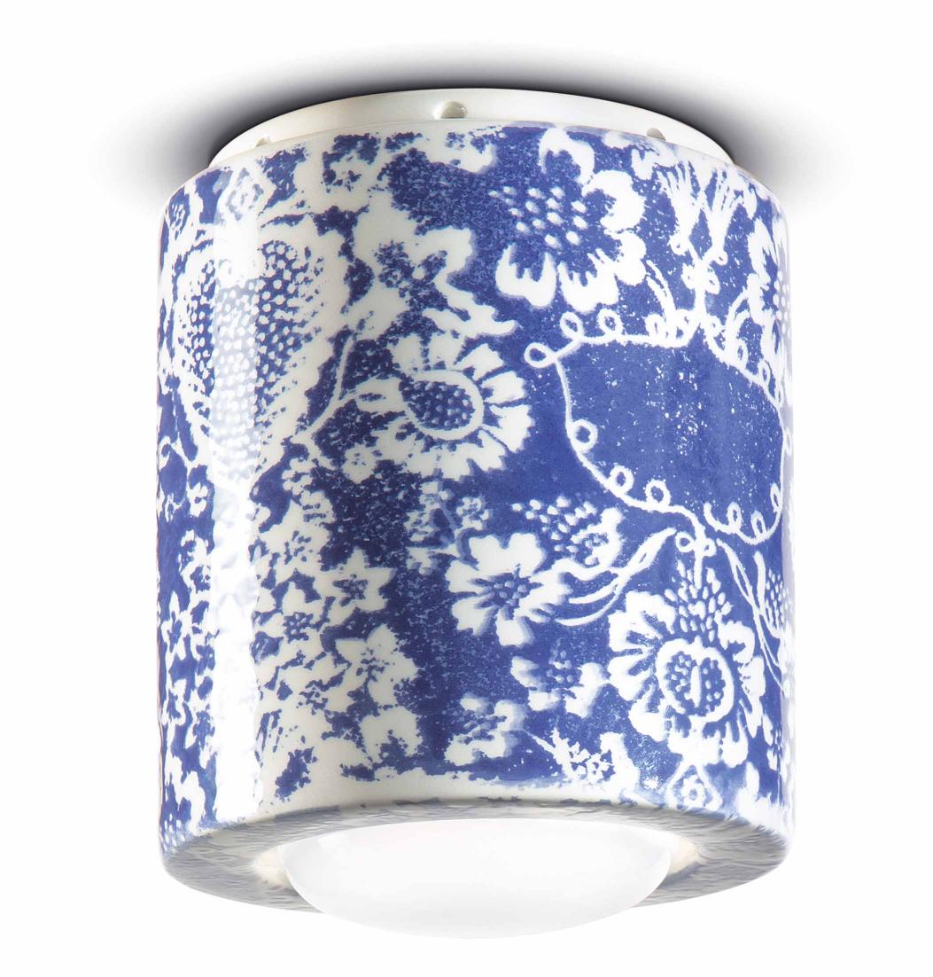 Keramische spotlamp PI blauwe bloemen