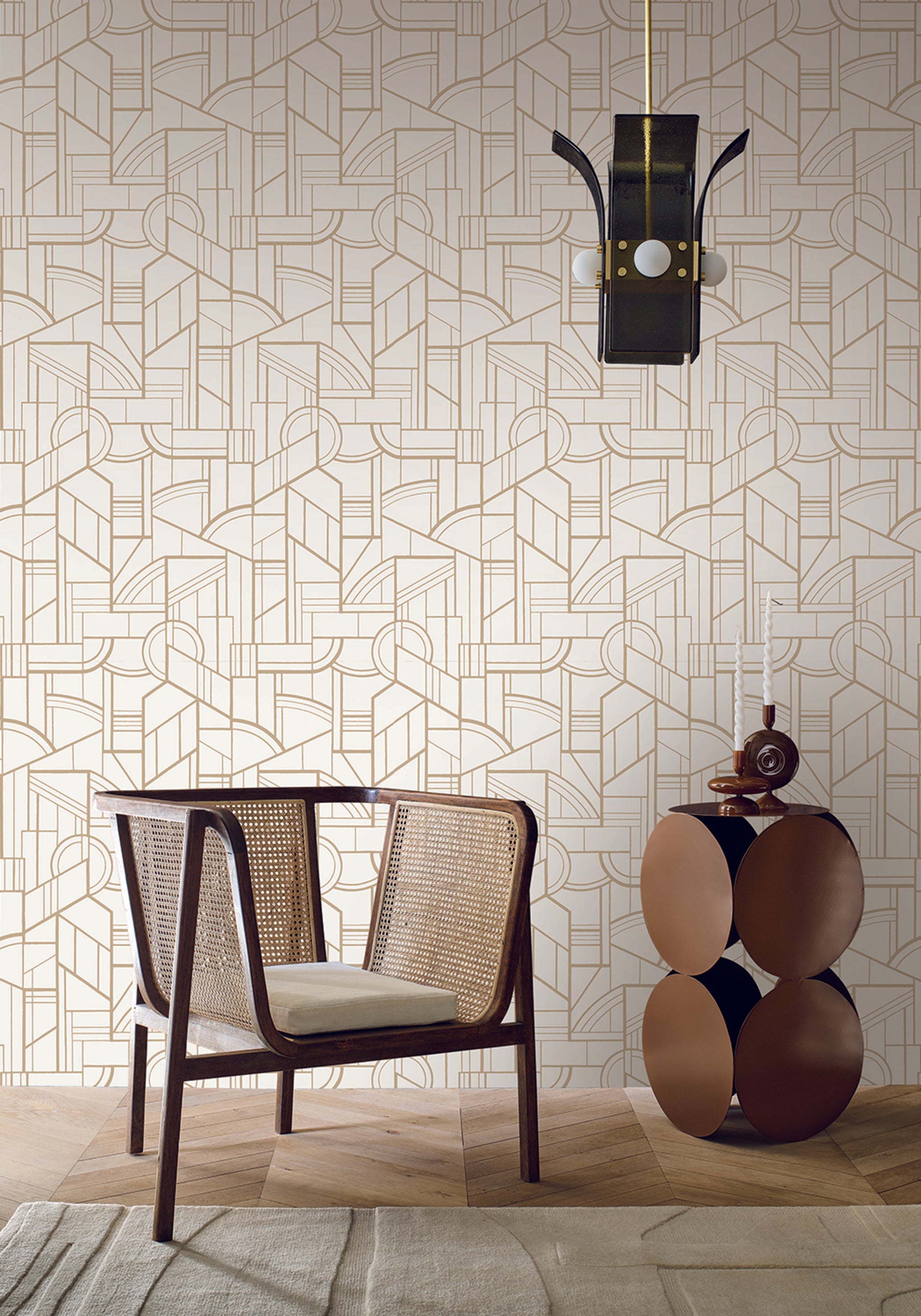 Metallic Wallpaper with Geometric Pattern CINÉTIQUE - WHITE/GOLD white with gold