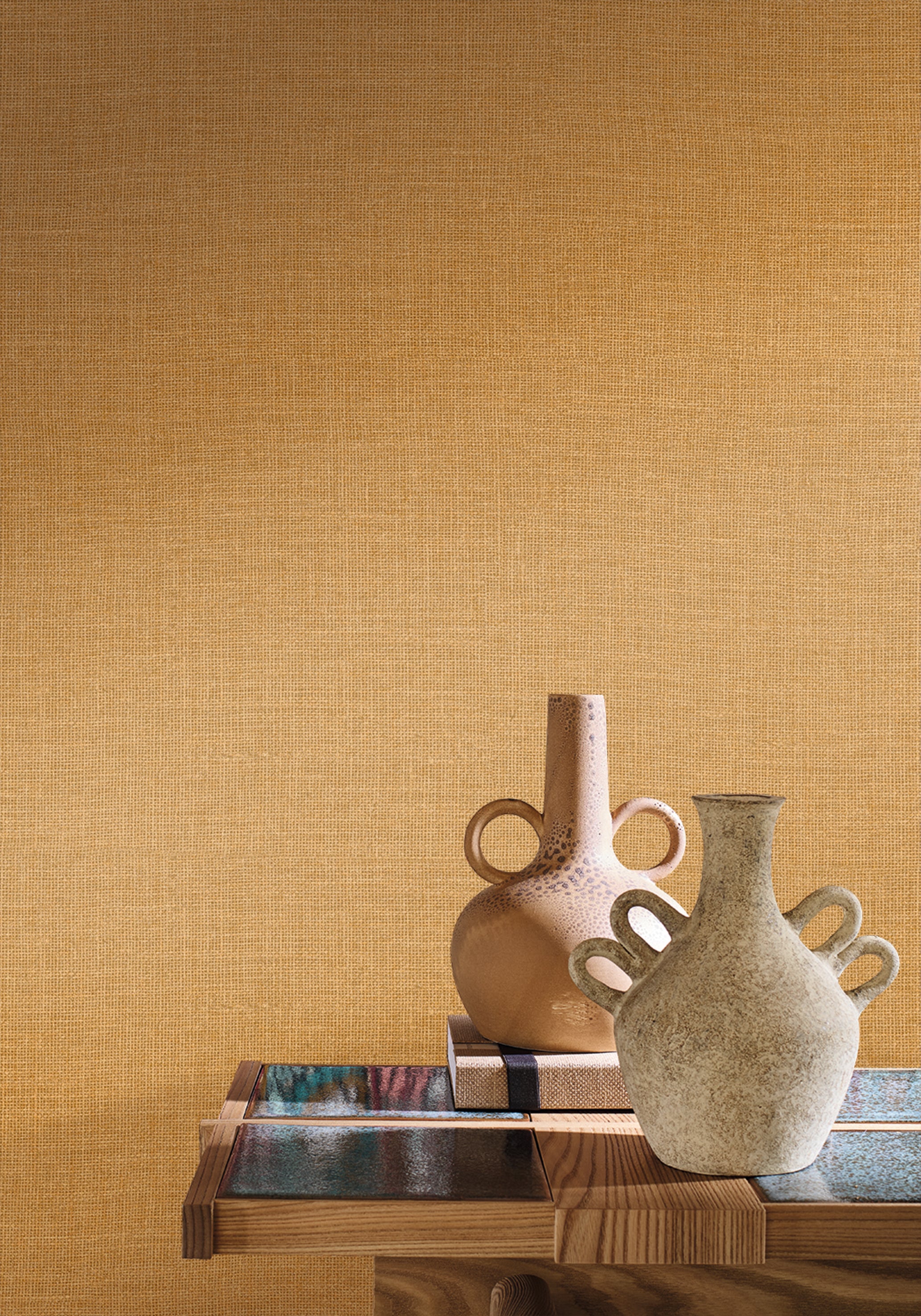 Structural wallpaper resembling canvas LIENZO - CURRY curry yellow