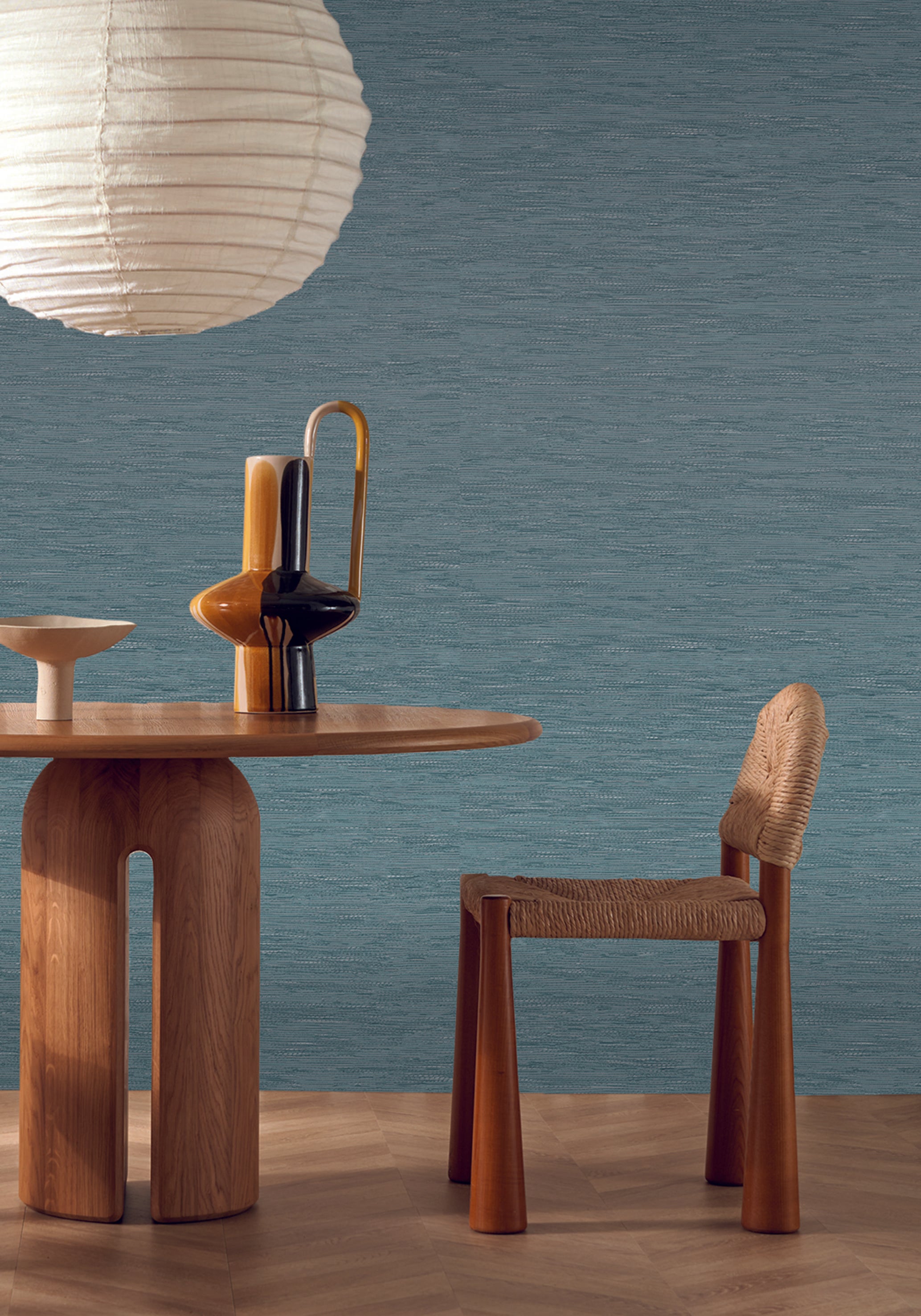 Textured wallpaper resembling jacquard fabric TATAMI - BLEU CIEL light blue