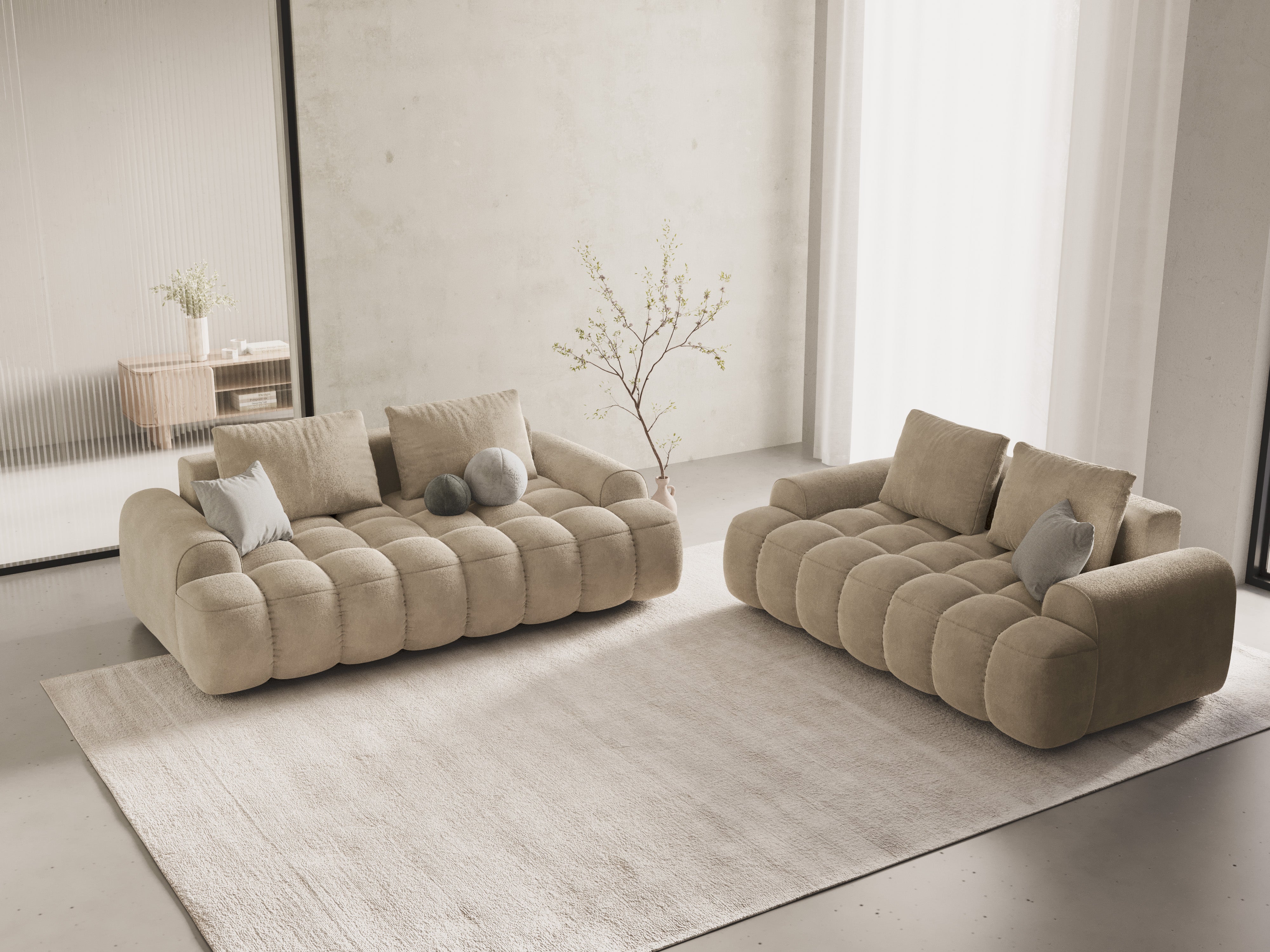 Sofa van fluweel voor 2 personen LINZ lichtbeige