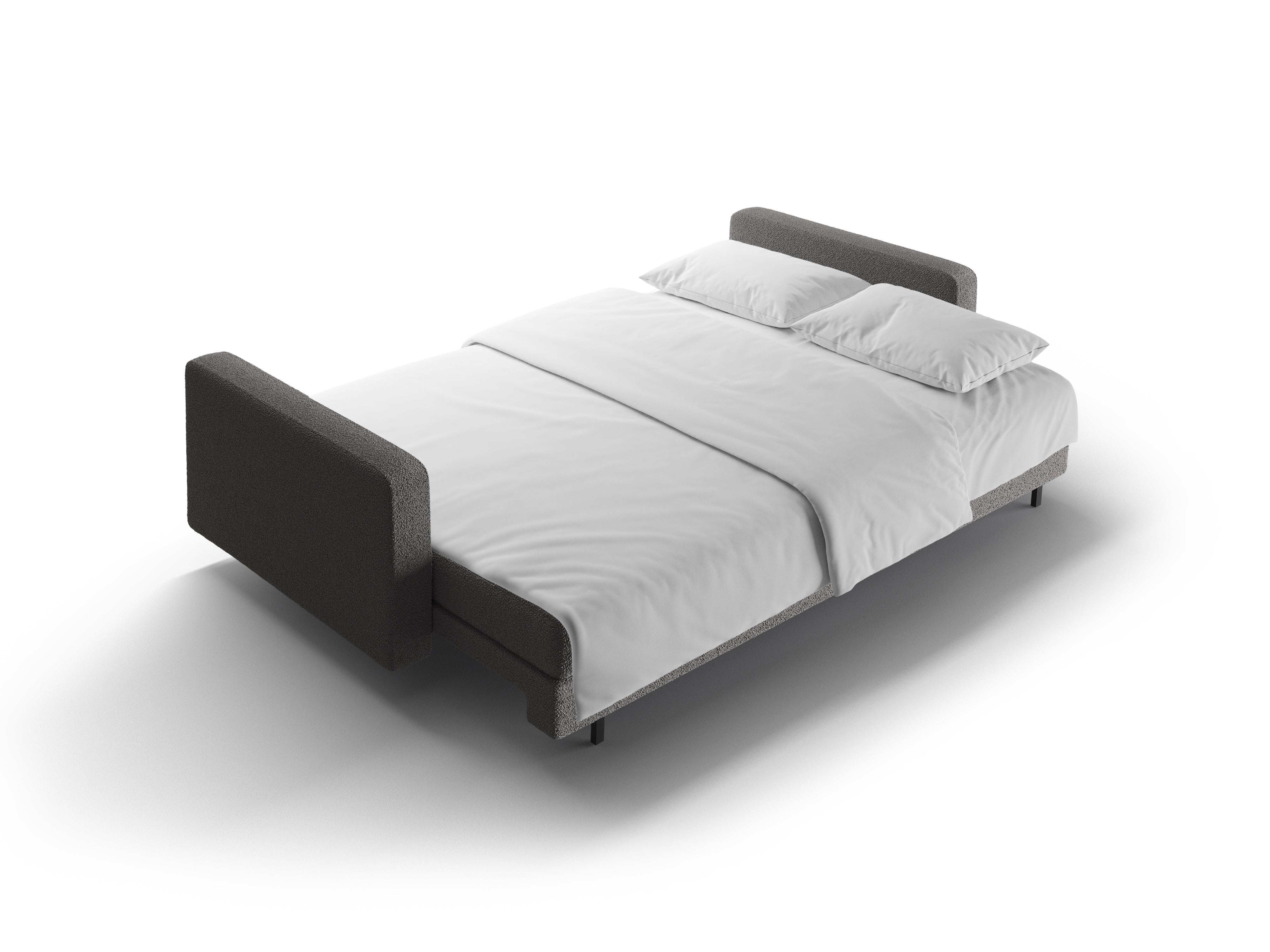 3-zitsbank met slaapfunctie BALI donkergrijs bouclé met zwarte basis