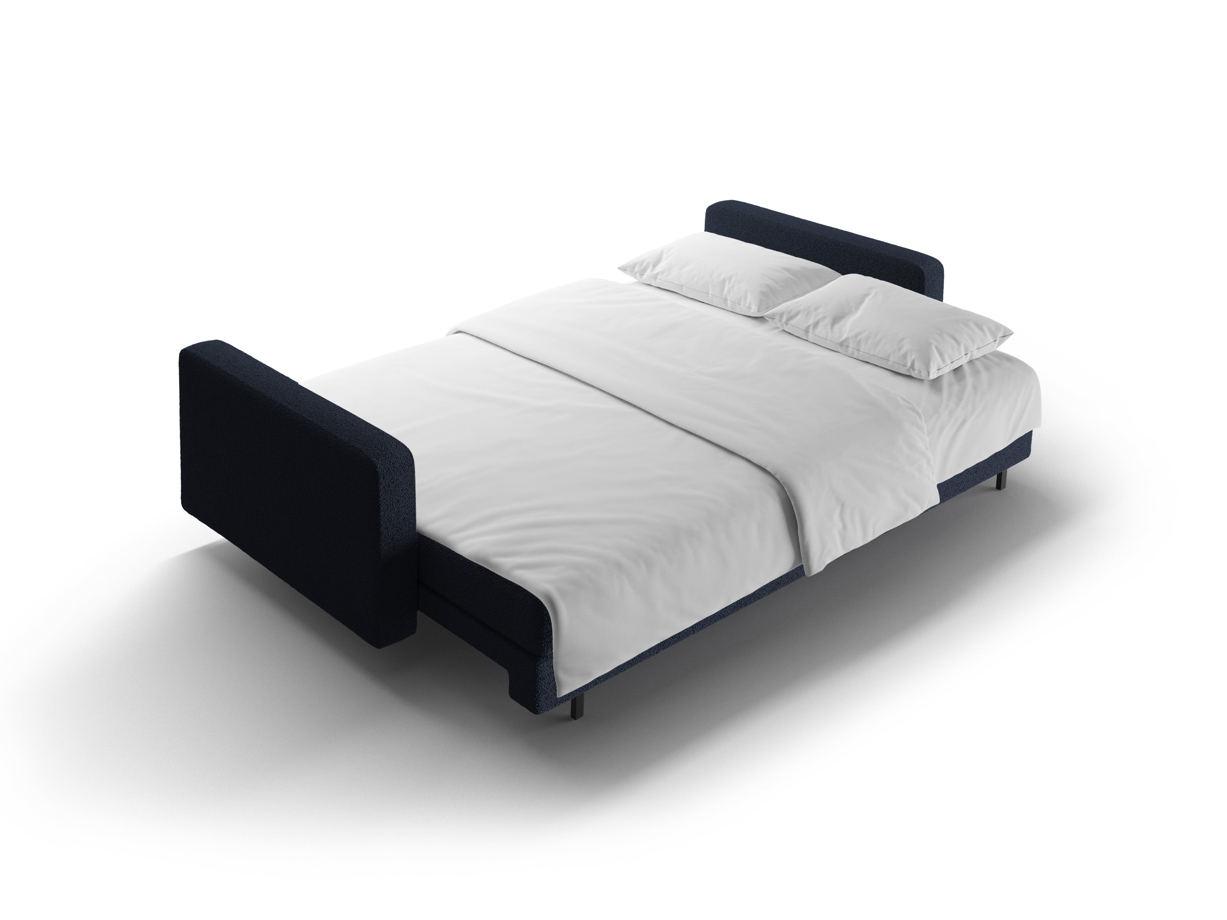 Sofa 3-zits met slaapfunctie BALI donkerblauwe bouclé met zwarte basis