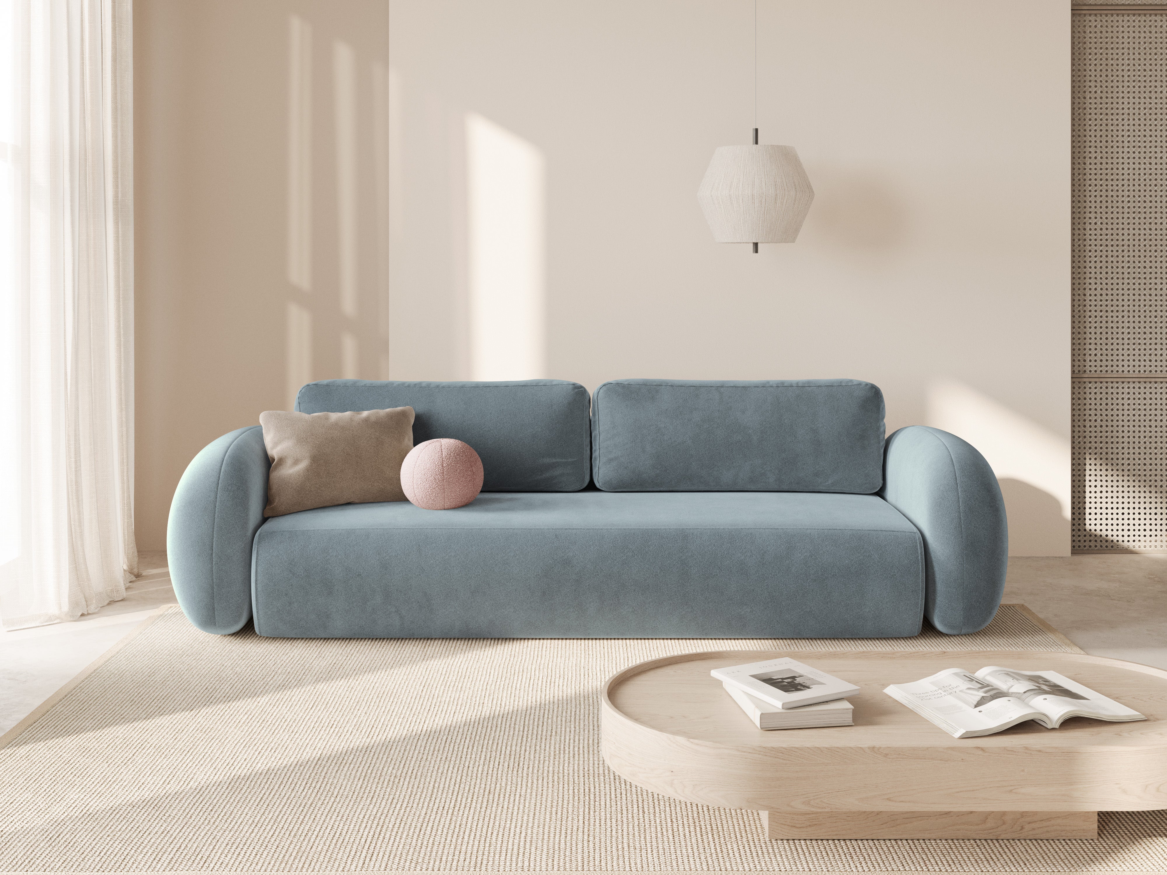 Sofa aus Samt mit Schlaf-Funktion 3-sitzig TONALE himmelblau