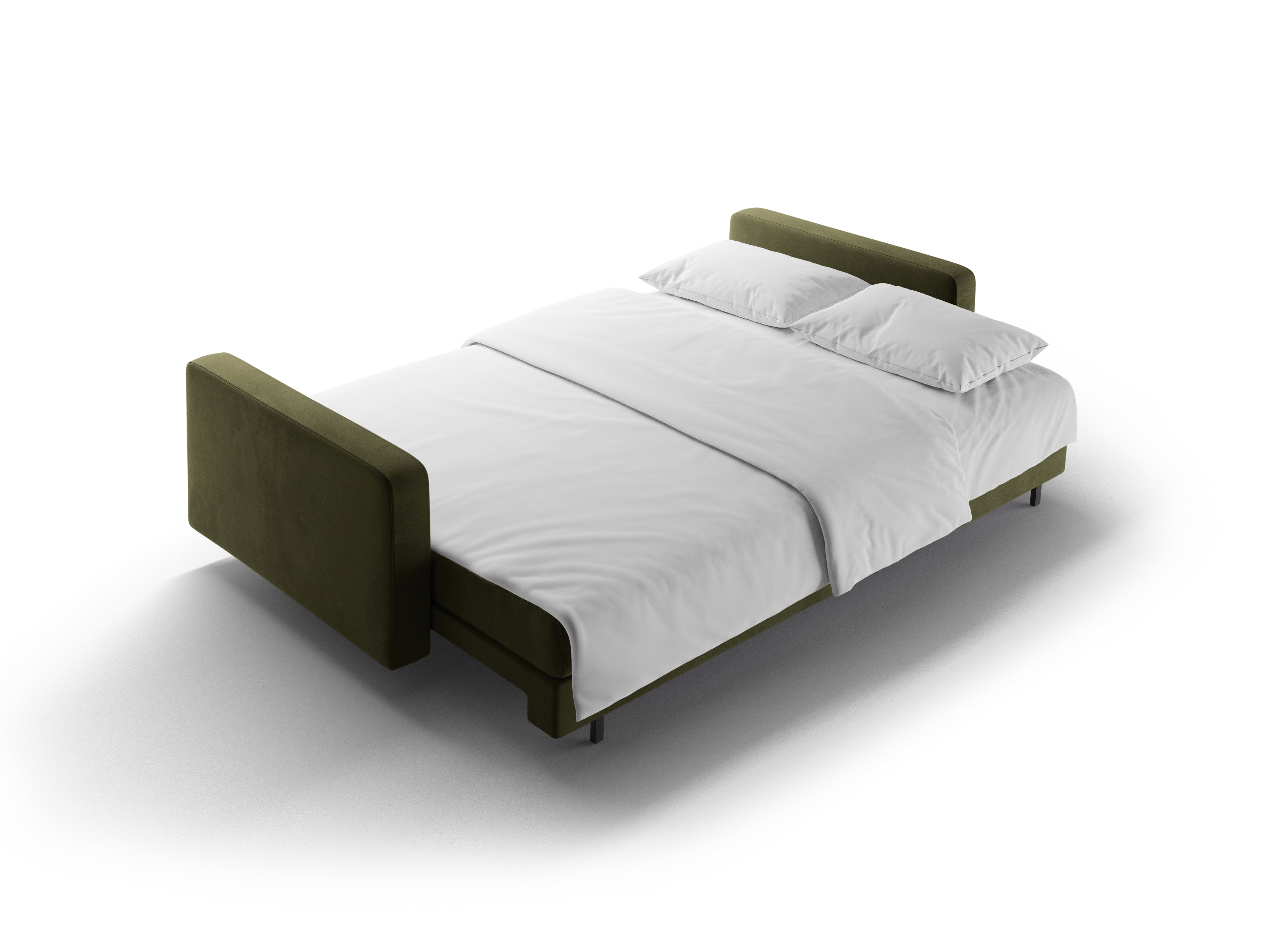 Green velvet 3-seater sofa with a sleeping function BALI with a black base