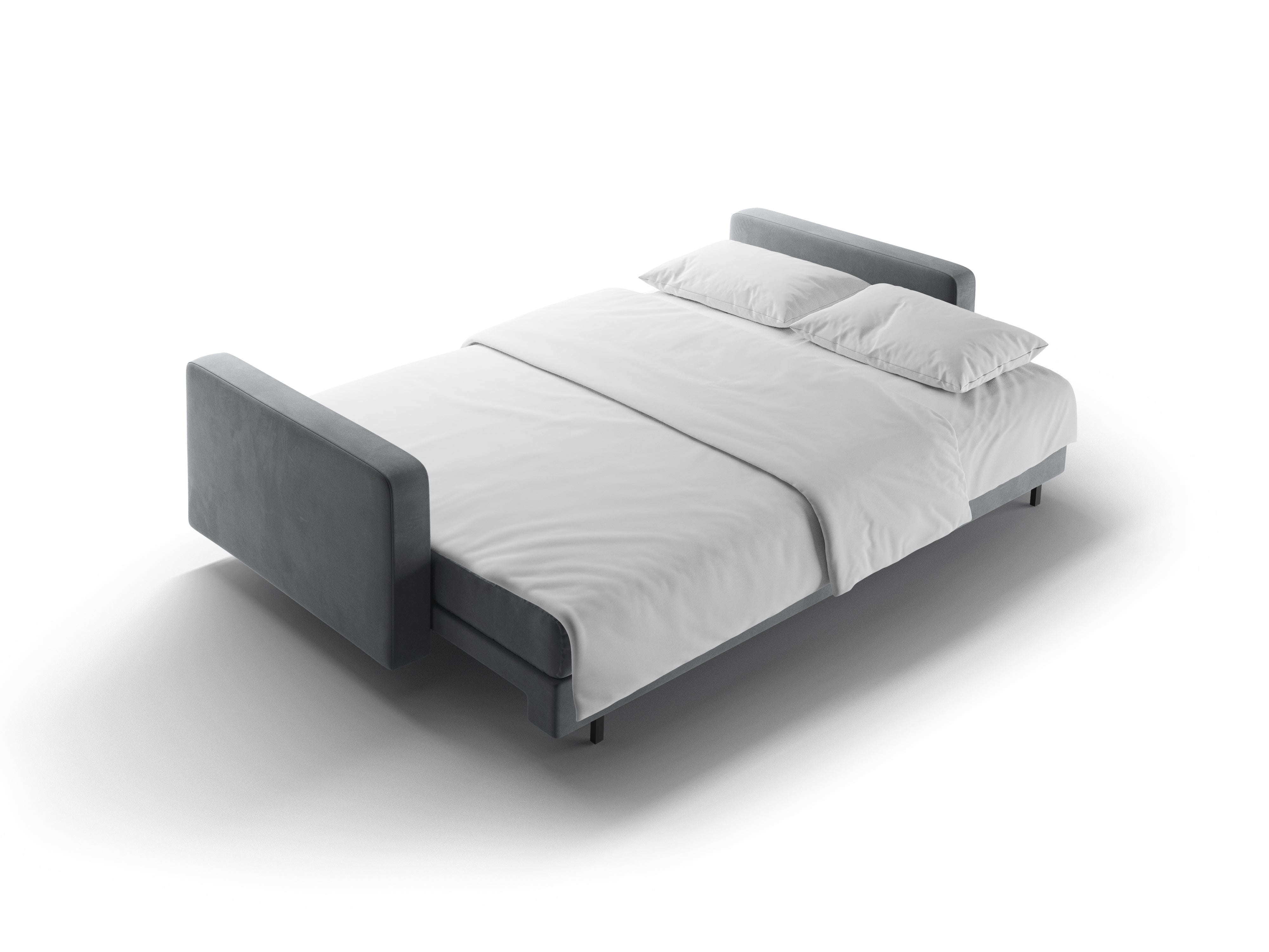 Fluwelen 3-zitsbank met slaapfunctie BALI lichtgrijs met zwarte basis