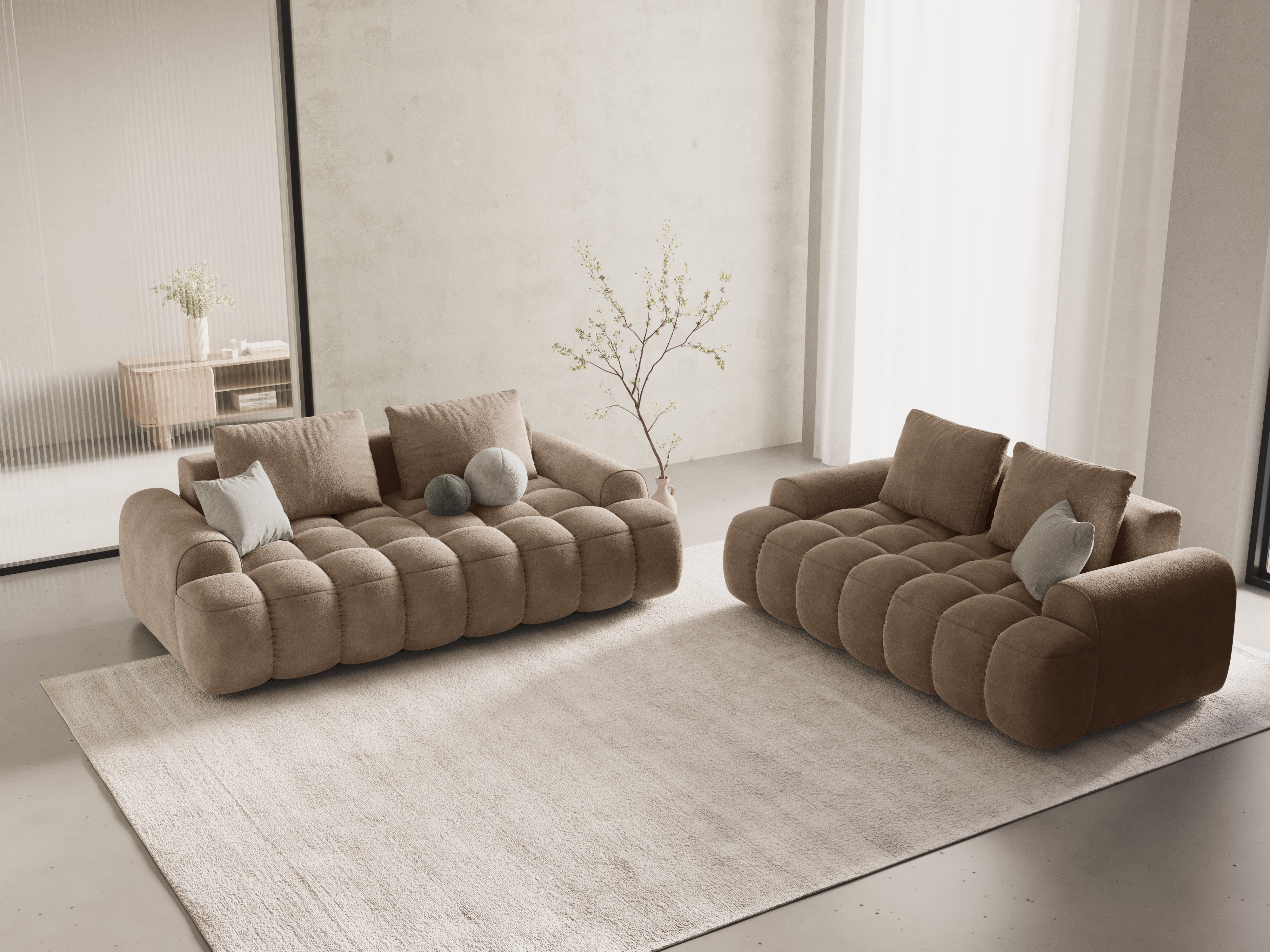 Sofa van fluweel 3-zits LINZ donkerbeige
