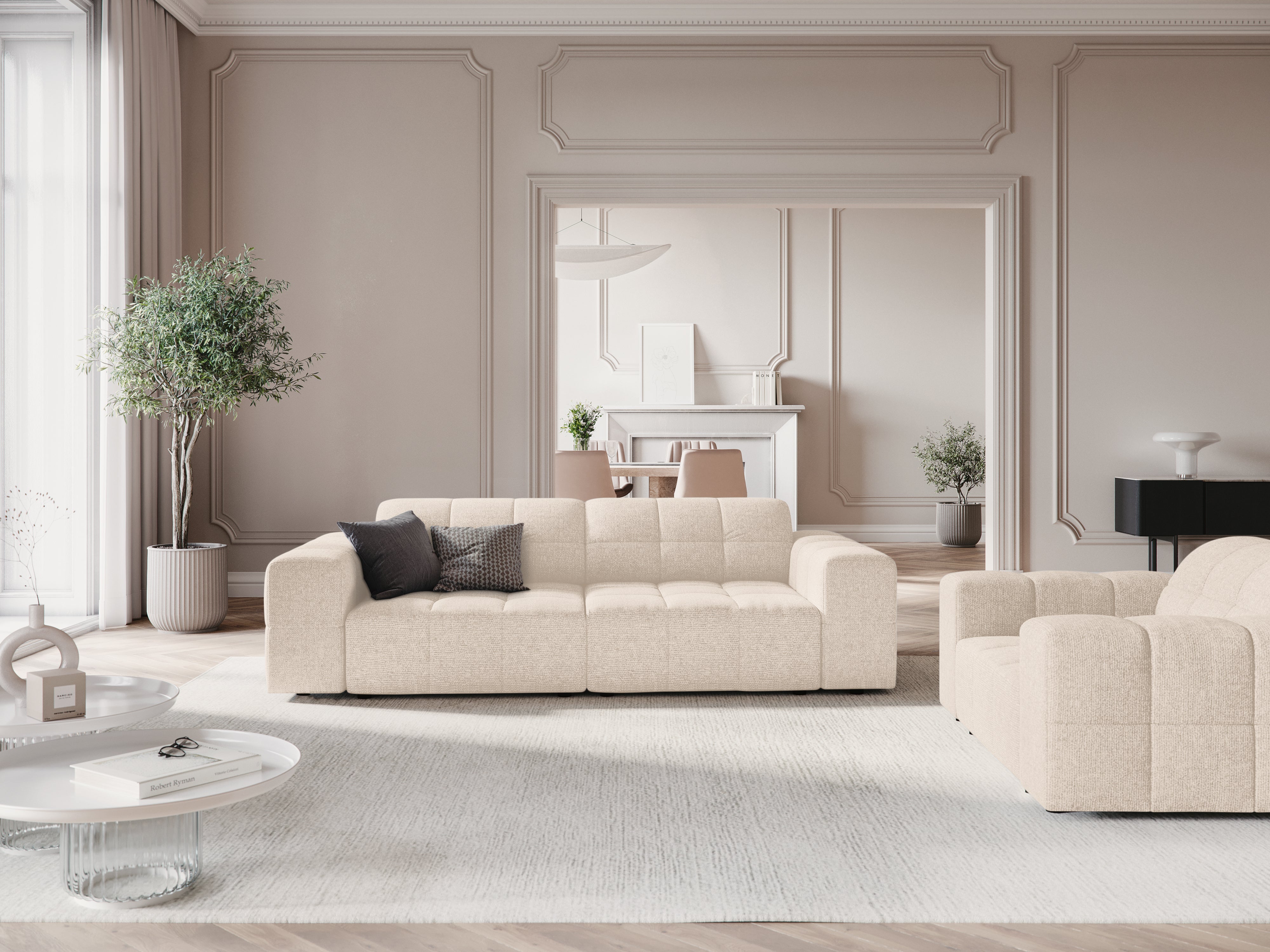 Sofa 3-zits CHICAGO lichtbeige chenille