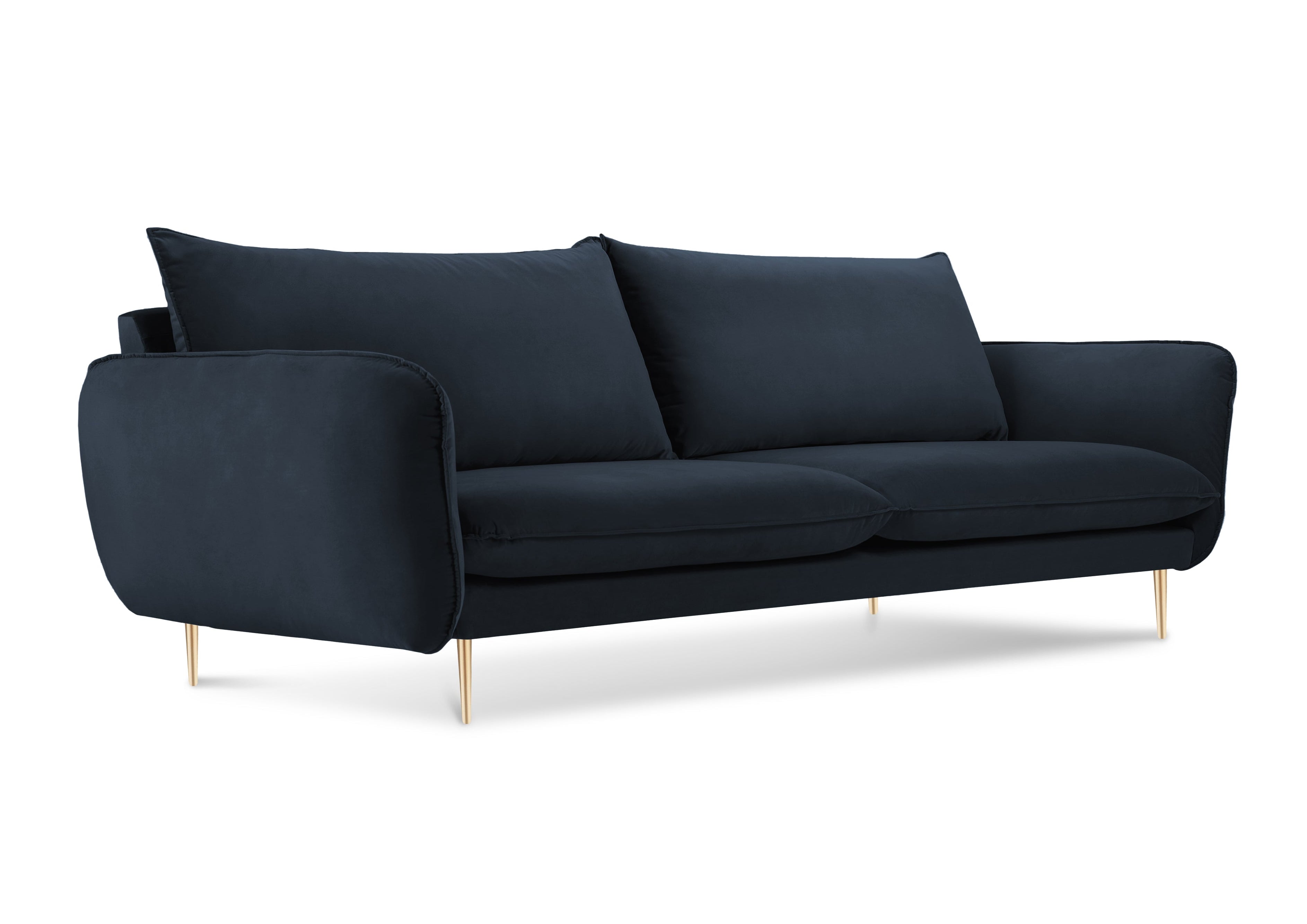 Velvet sofa 3-seater VIENNA dark blue with gold base