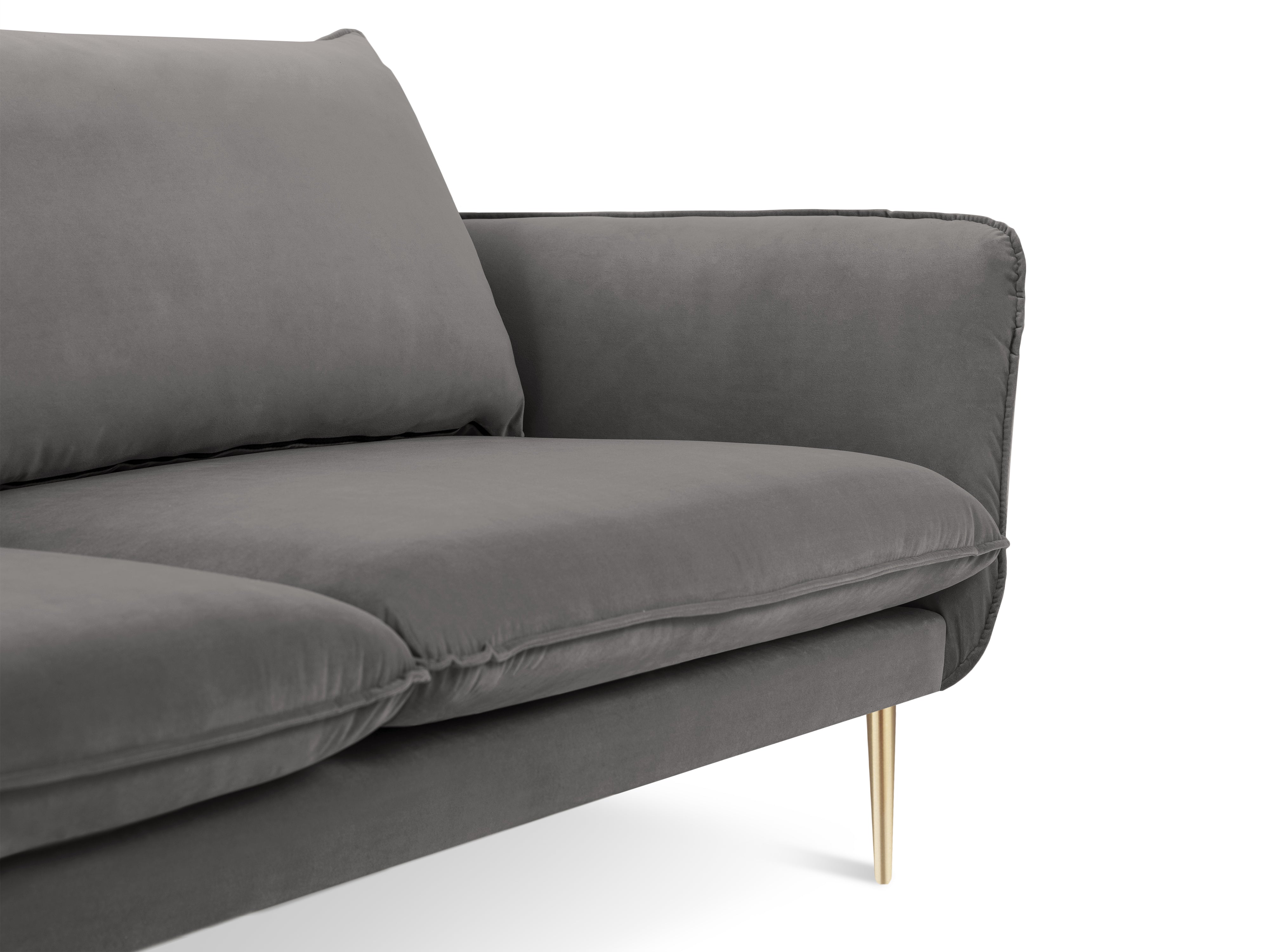Velvet 3-Seater Sofa VIENNA Light Gray with Gold Base