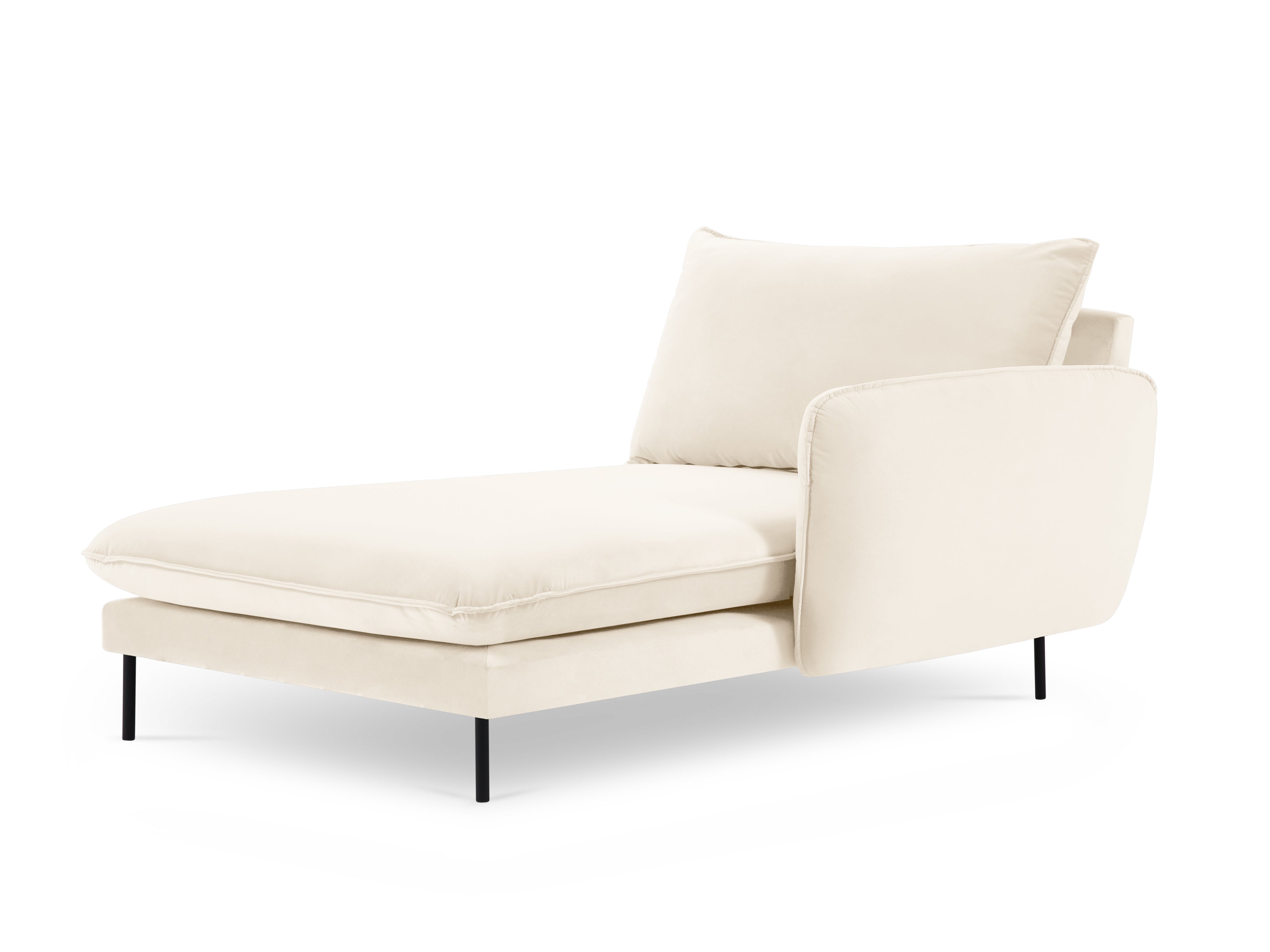 Velours chaise longue rechts VIENNA lichtbeige met zwarte basis
